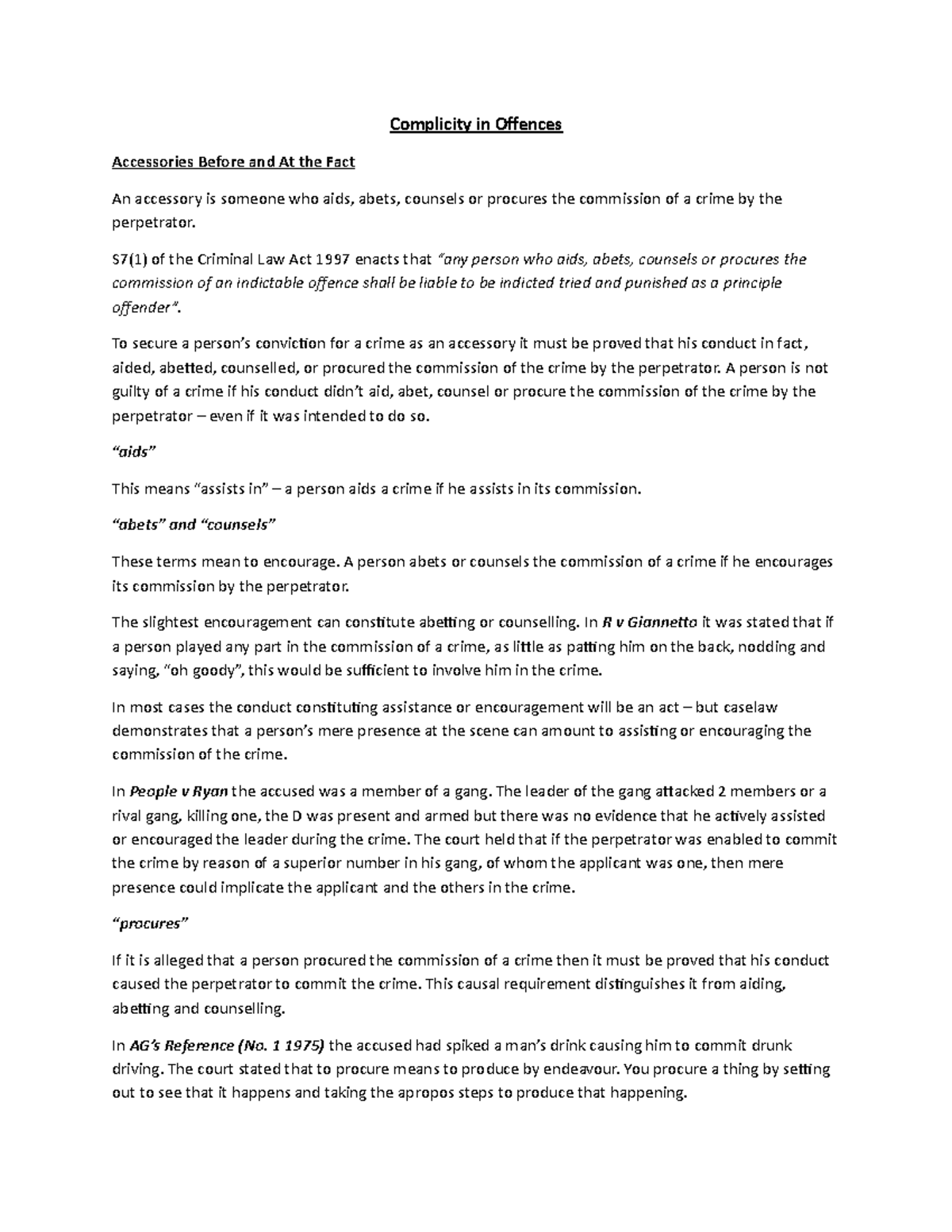 Complicity in Criminal Offences: Understanding Accessories and ...