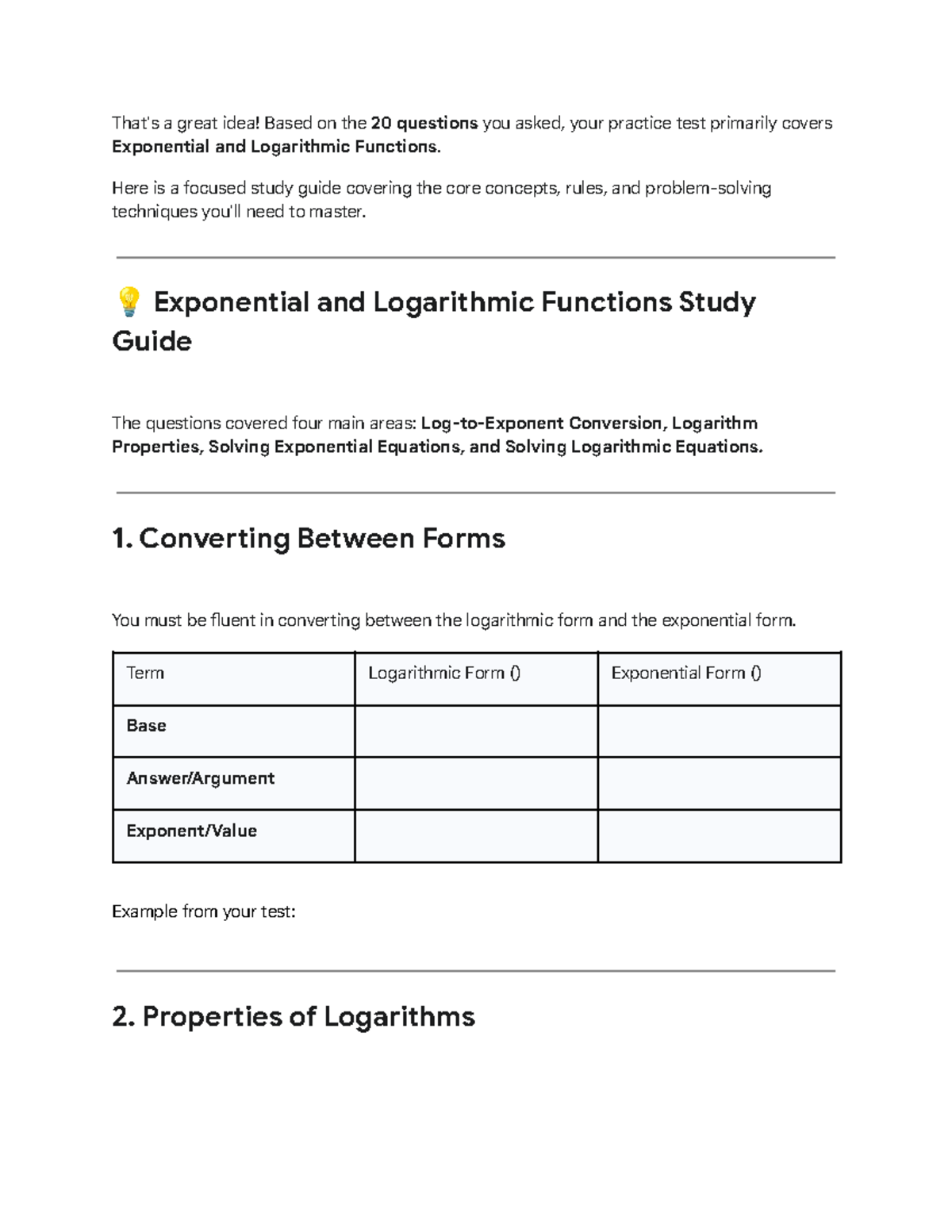 Exponential & Logarithmic Functions Study Guide for Exam Prep - Studocu