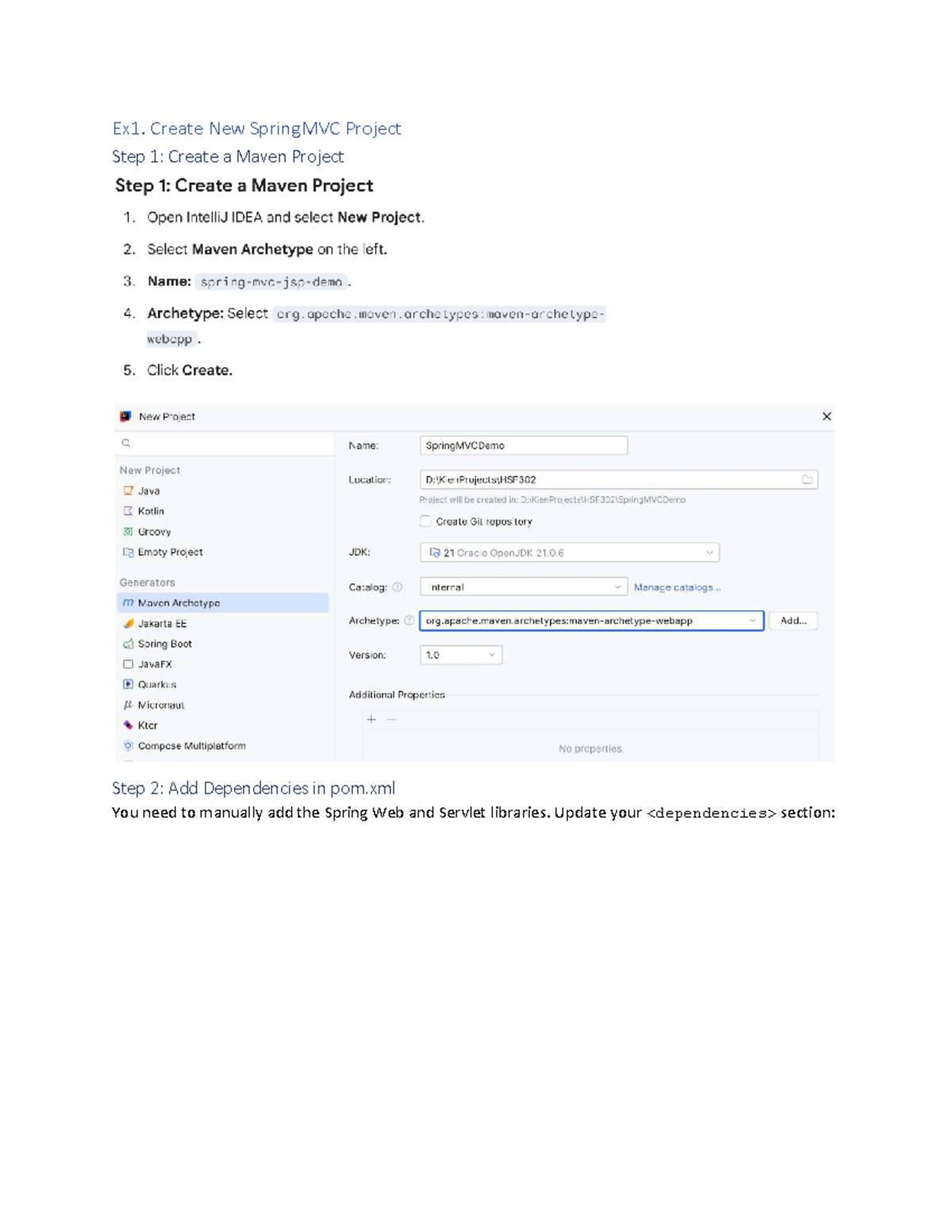 SpringMVC Project Setup & Configuration Guide (Ex1 & Ex2) - Studocu