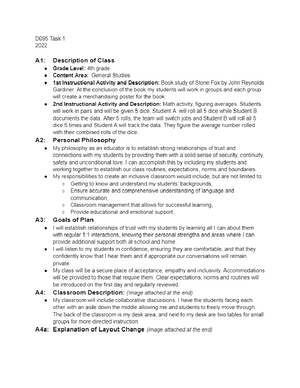 Task 1 Classroom Management Plan - Dkm3 — Dkm3 Task 1: Classroom 