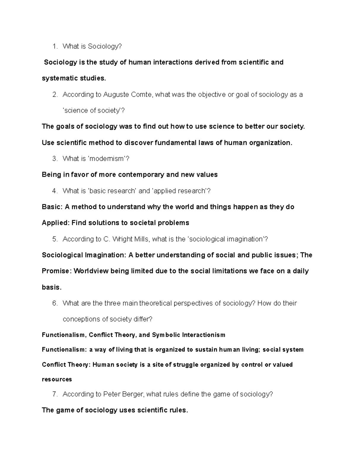 Sociology 1 - Comprehensive Study Guide with Key Concepts and Theories ...