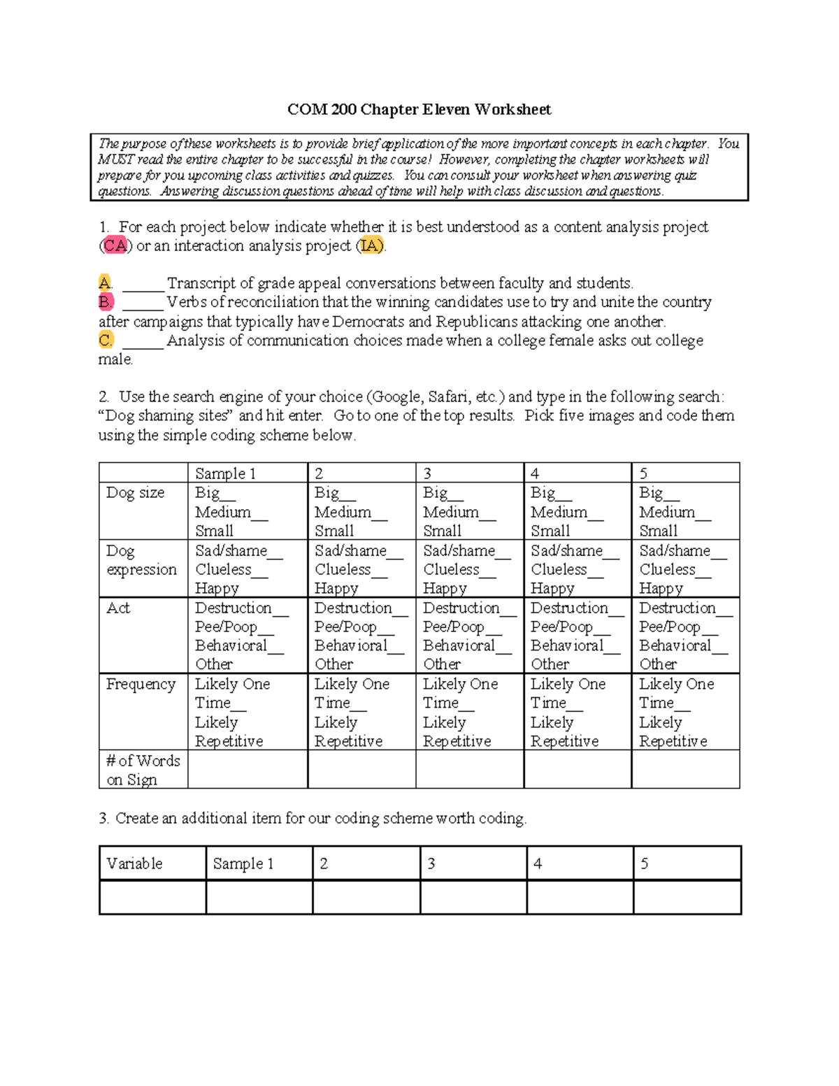 11 COM 200 Chapter Eleven Worksheet - COM 200 Chapter Eleven Worksheet ...