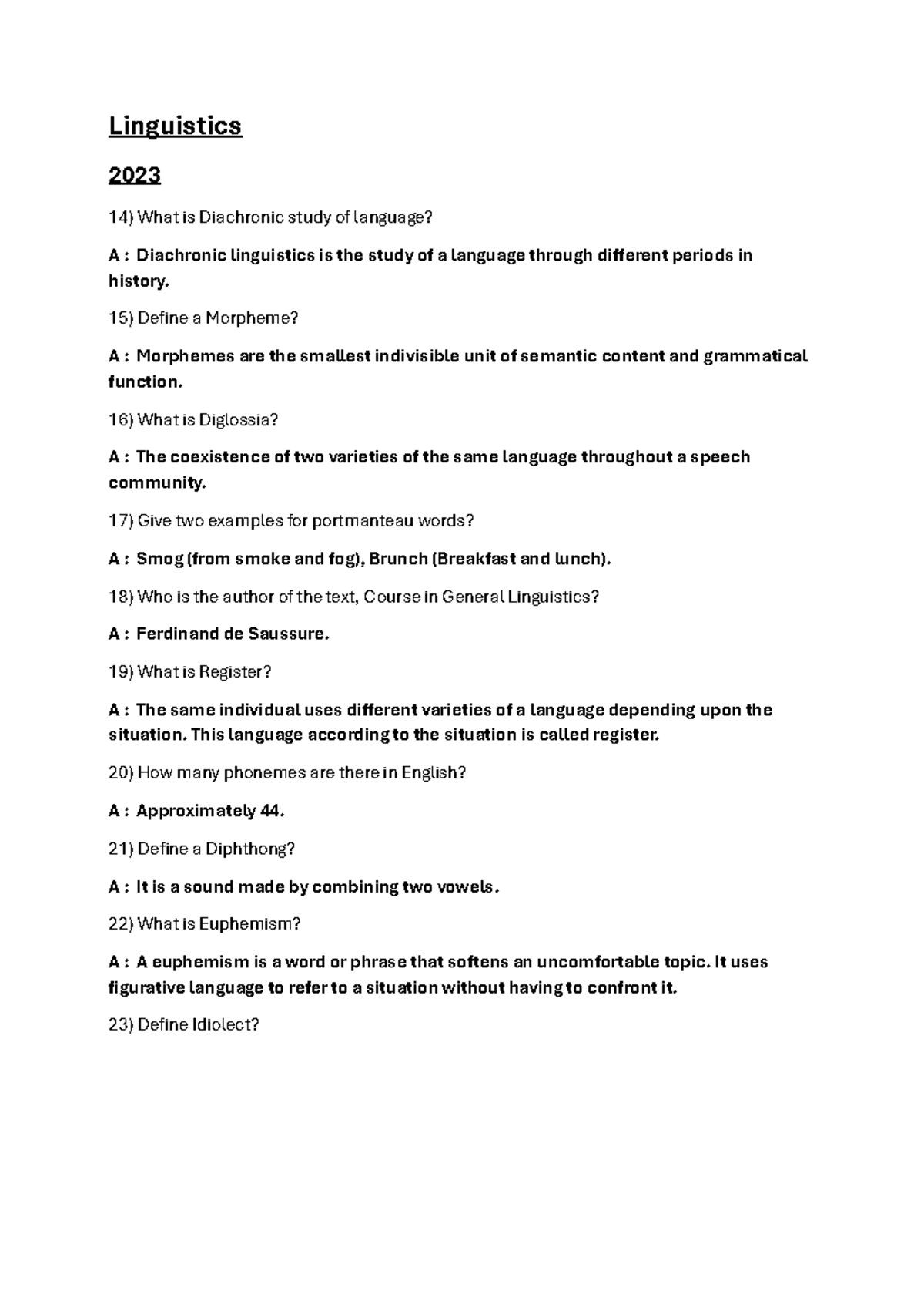 Linguistics 101 - Comprehensive Study Notes for 2023 & 2022 - Studocu