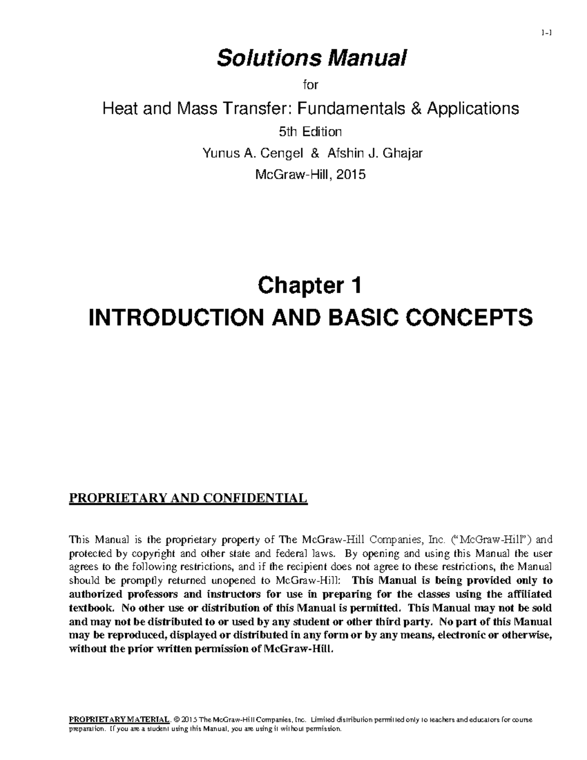 Solutions Manual for Heat and Mass Transfer (5th Ed) - Chapter 1 ...