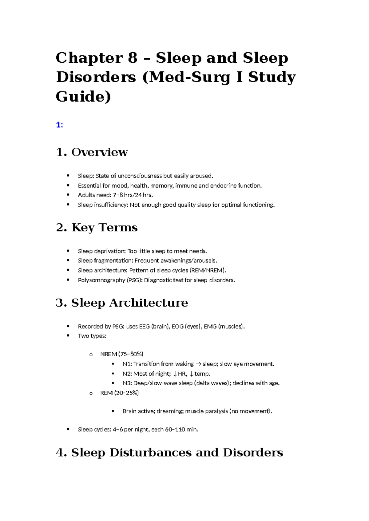 Chapter 8 Study Guide: Sleep and Sleep Disorders Overview - Studocu