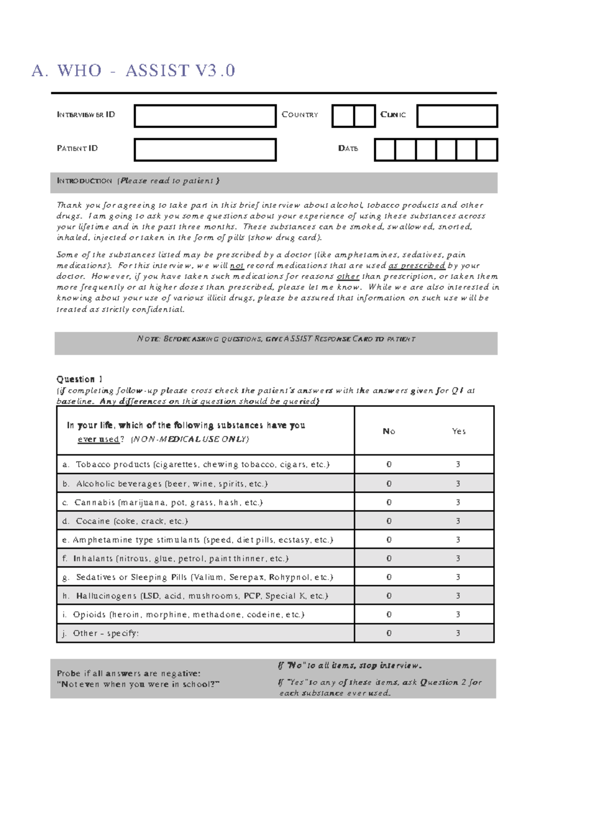 WHO ASSIST V3.0 Interviewer Guide: Substance Use Assessment - Studocu
