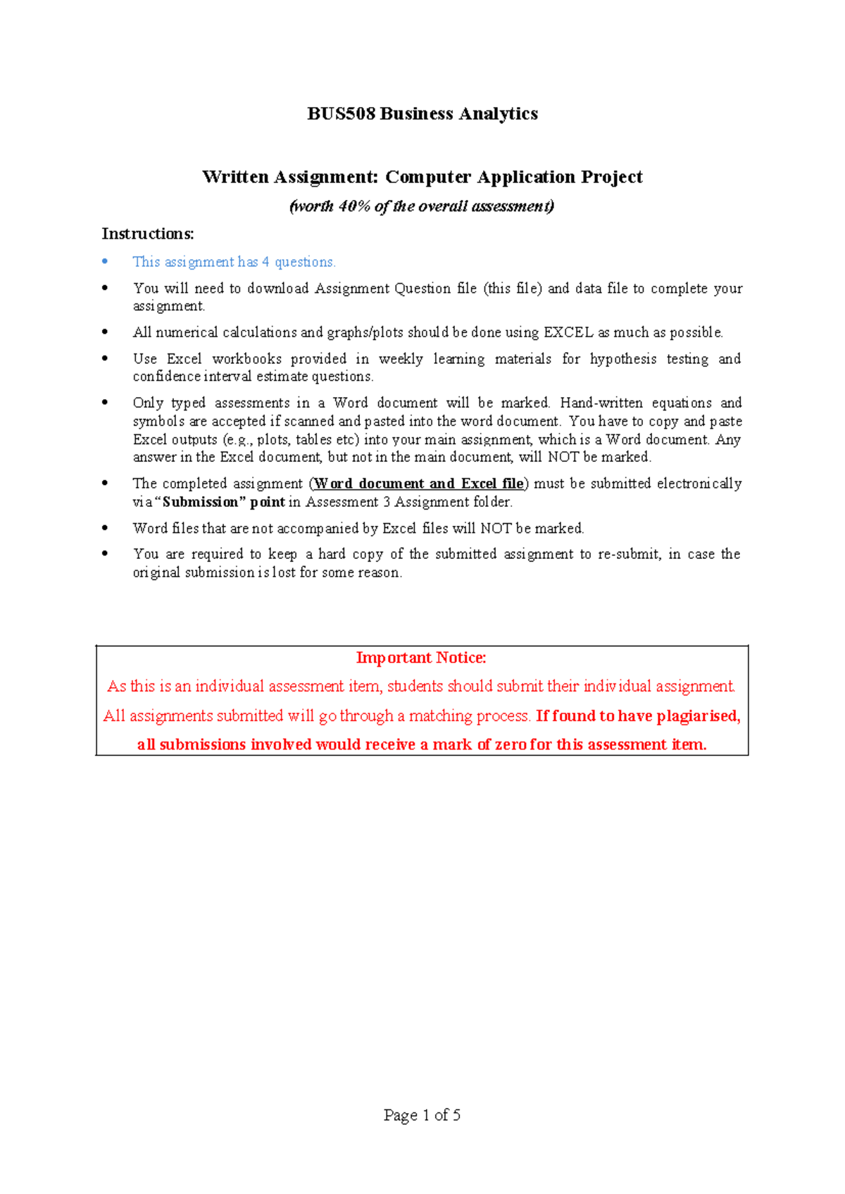 BUS508 Final Exam: Business Analytics Assignment 3 Questions - Studocu