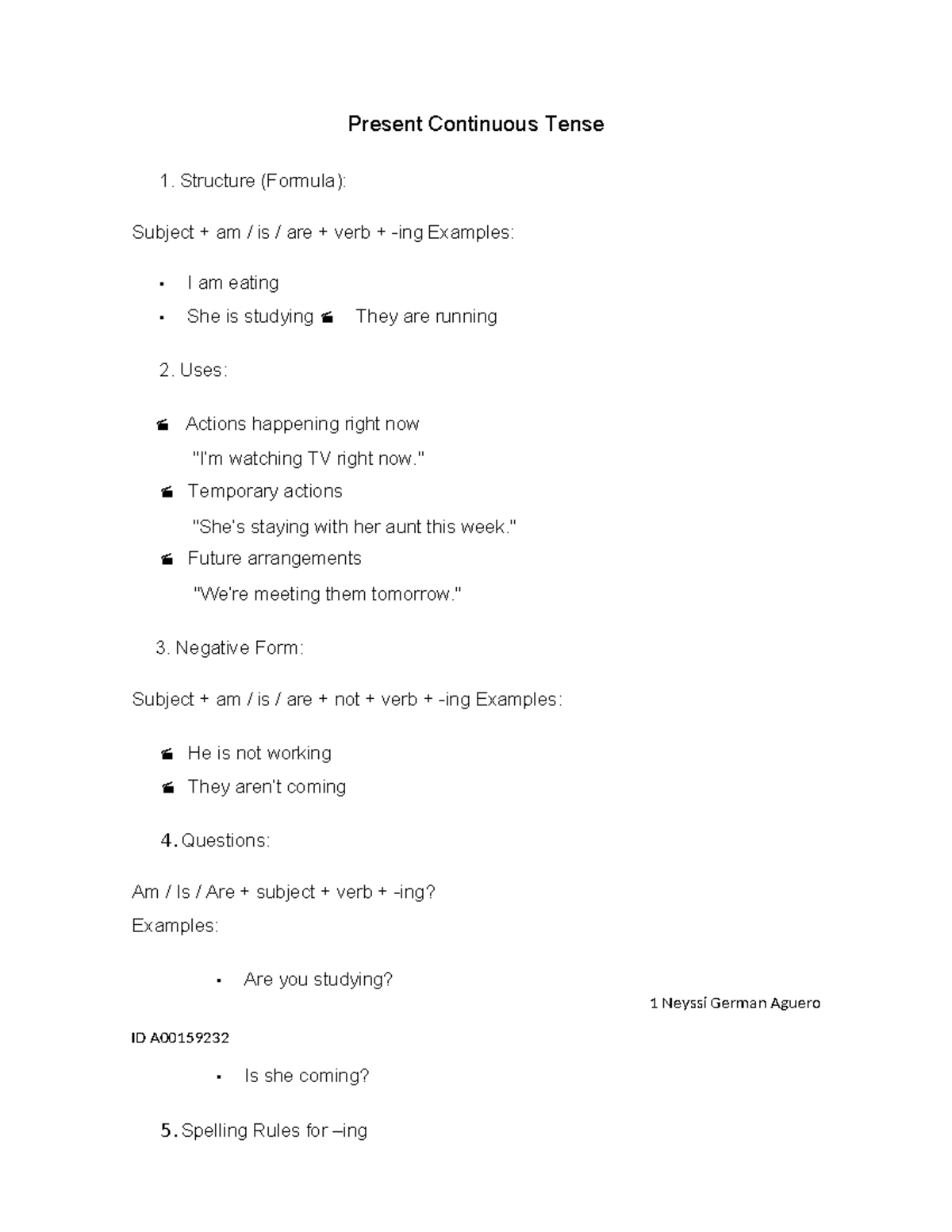Present Continuous Tense: Structure, Uses, and Examples - Studocu