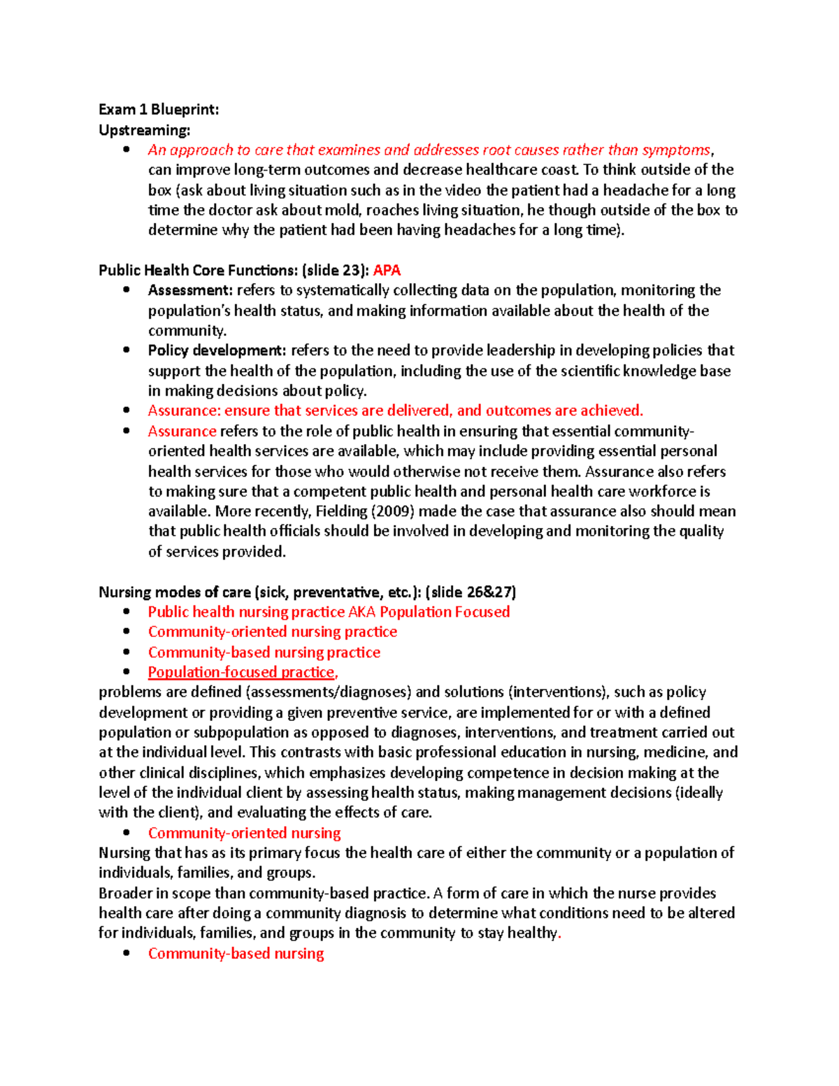 Public Health Blueprint Exam 1 Study Guide with Key Concepts - Studocu