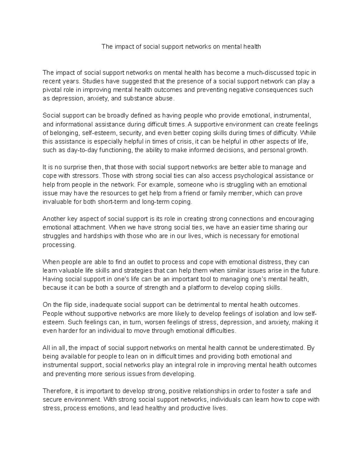 The impact of social support networks on mental health - Studies have ...