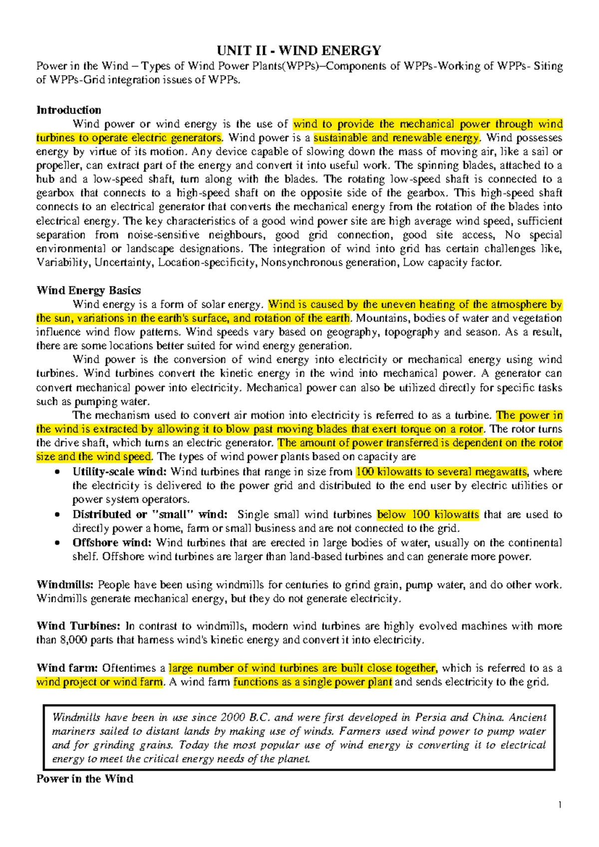 OEE351 - Renewable Energy Systems - Course Material - Units 4 & 5 ...