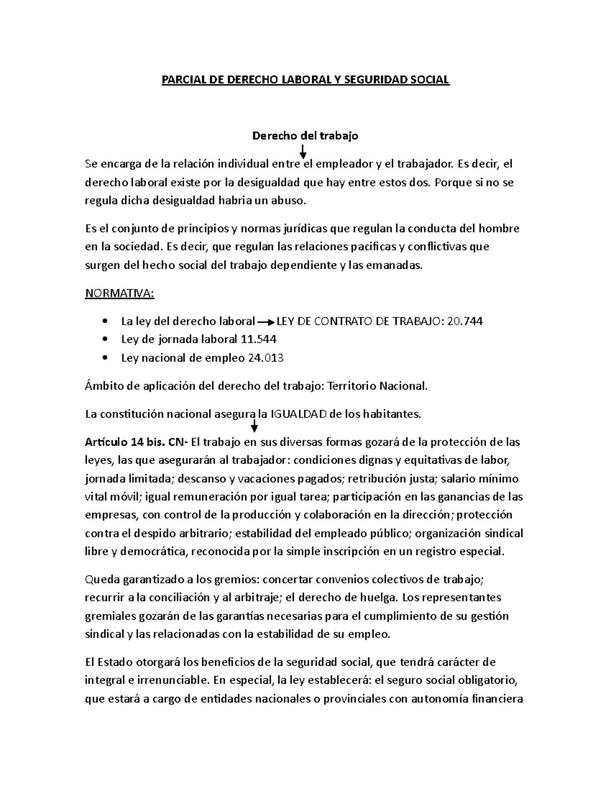 Parcial DE Derecho Laboral Y Seguridad Social - PARCIAL DE DERECHO ...