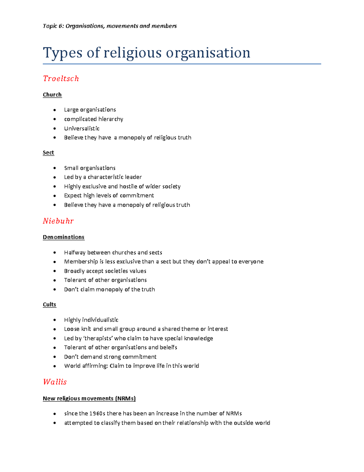 Topic 6: Organisations, Movements, and Members in Religion - Studocu