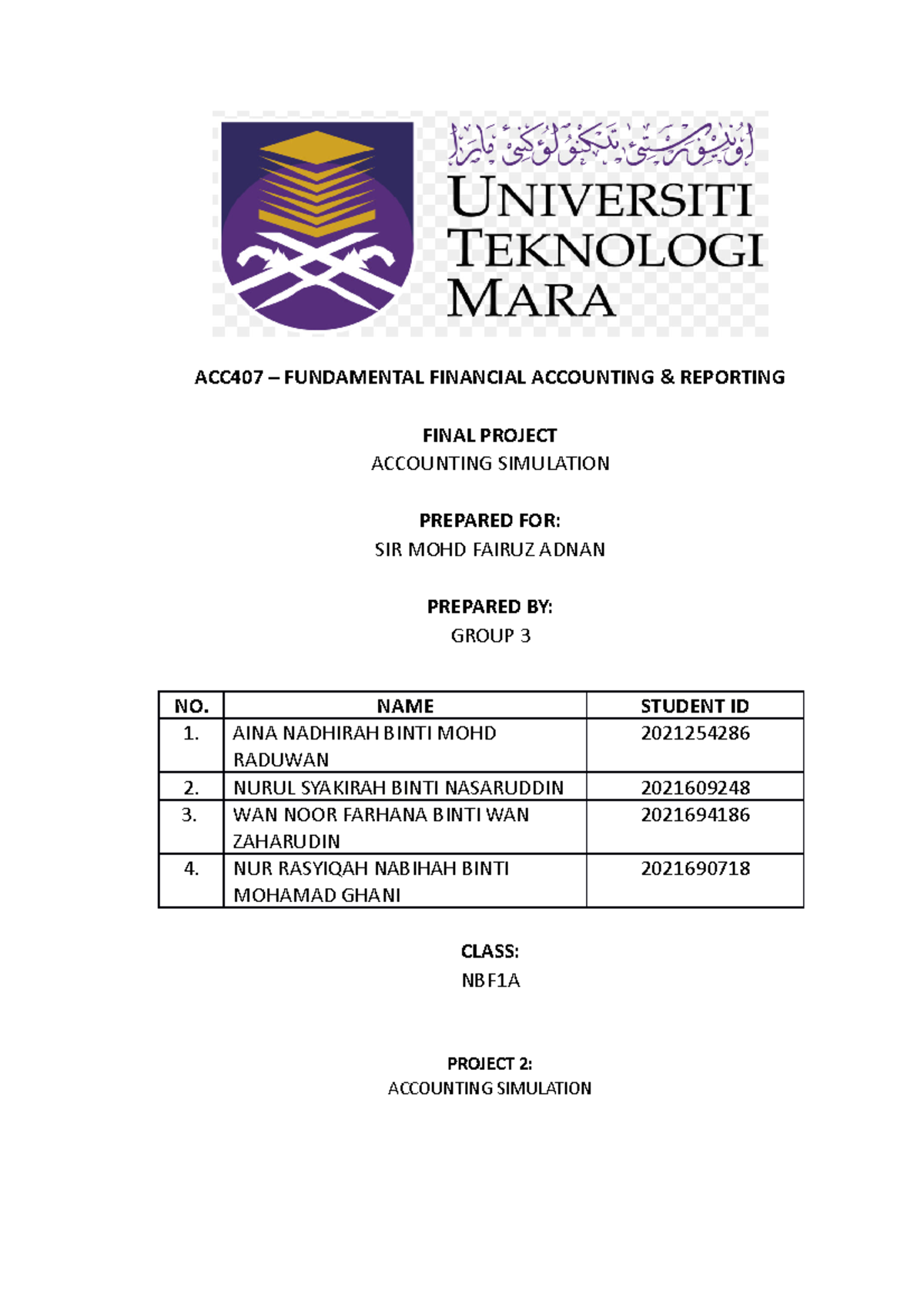 ACC407 - Final Project: Accounting Simulation Report - Studocu