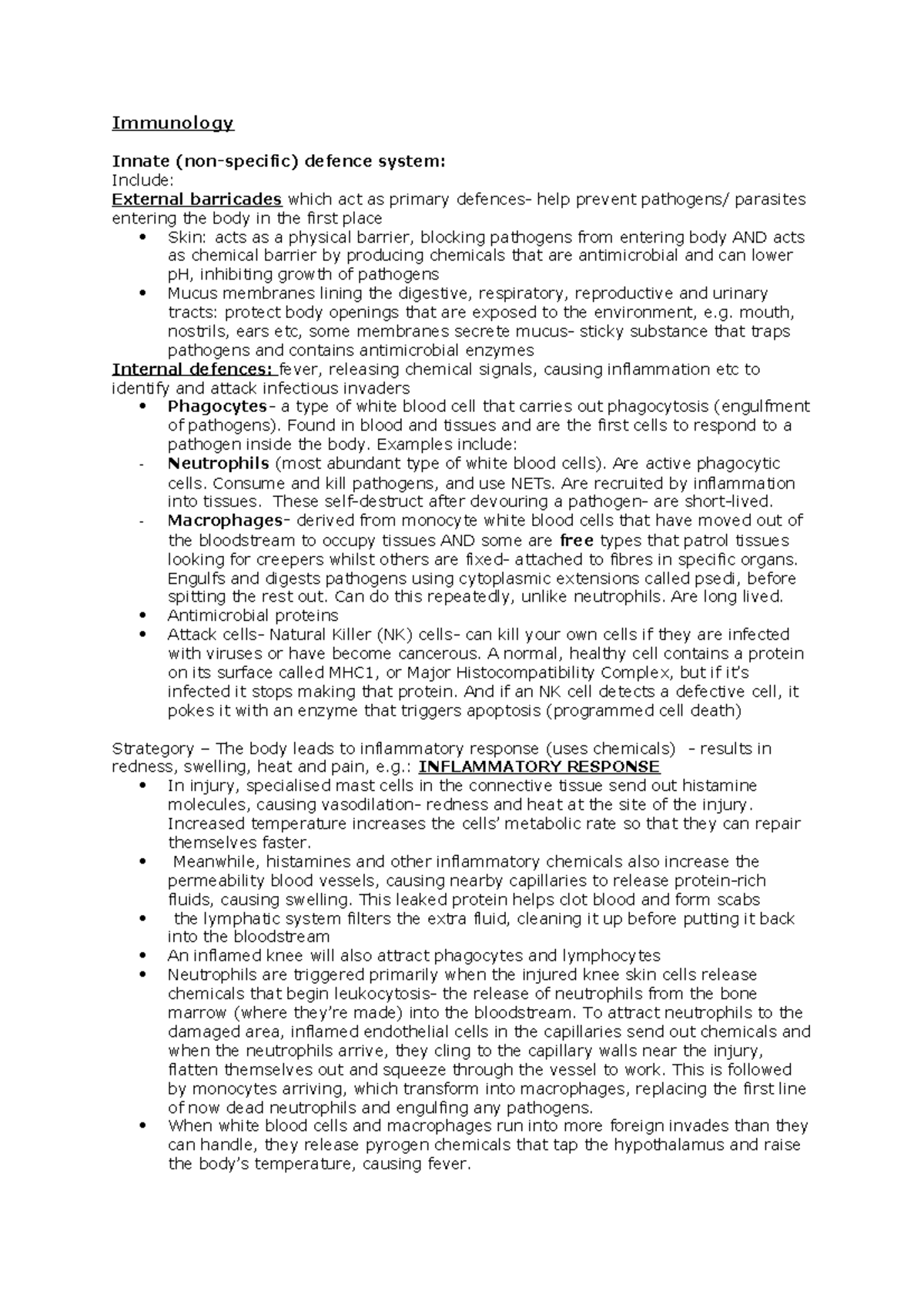 Immunology - Lecture Notes on Immune Response Mechanisms - Studocu