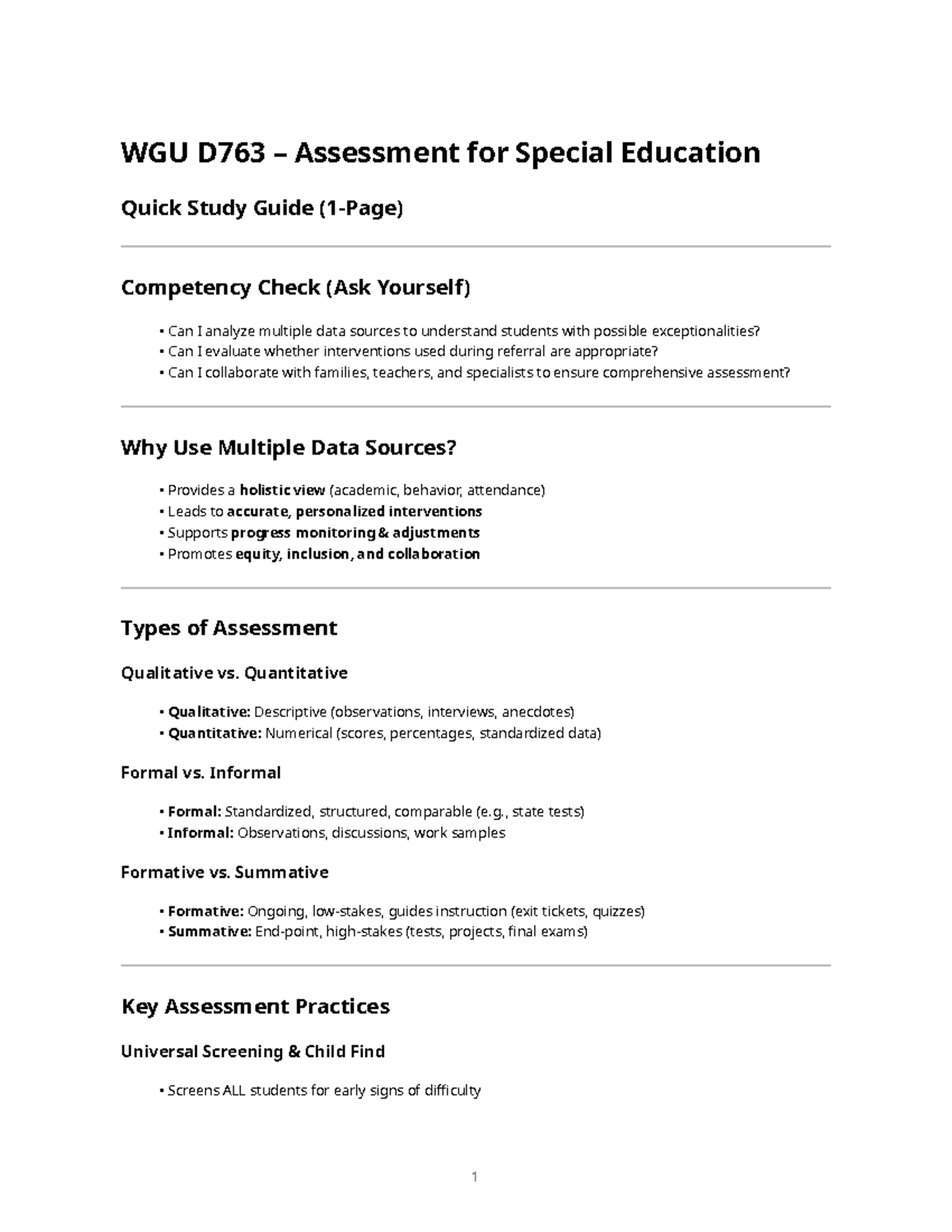 WGU D763 Special Education Assessment Quick Study Guide - Studocu