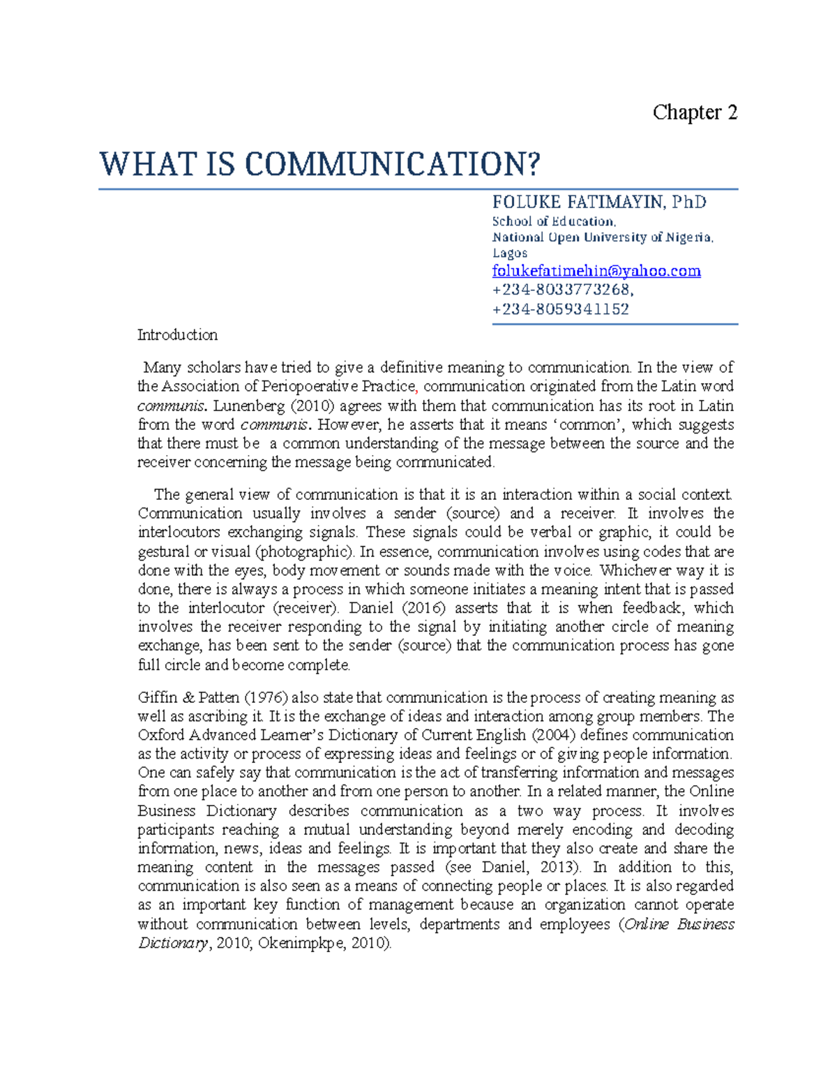 Chapter 2: Understanding Communication - Concepts & Elements (EDU101 ...