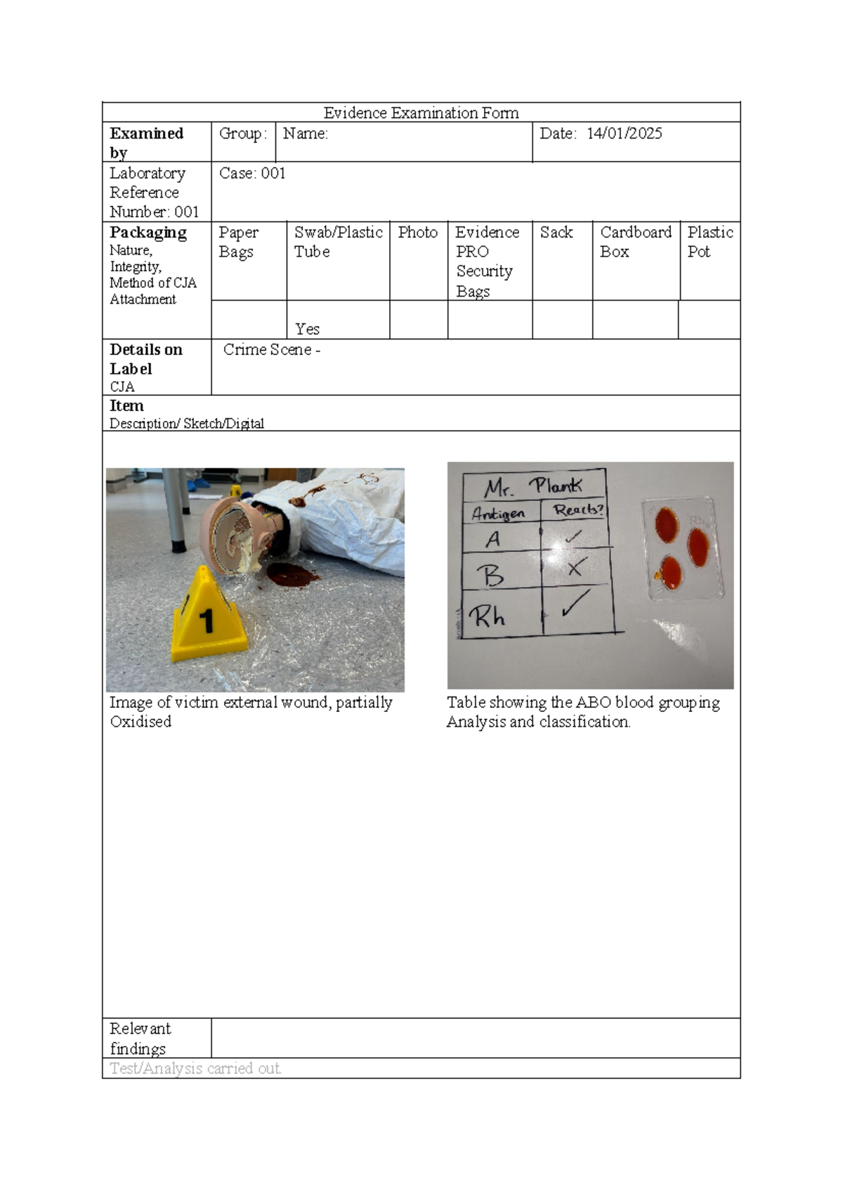Evidence Examination Form Unit 4: Forensic Analysis Techniques - Studocu