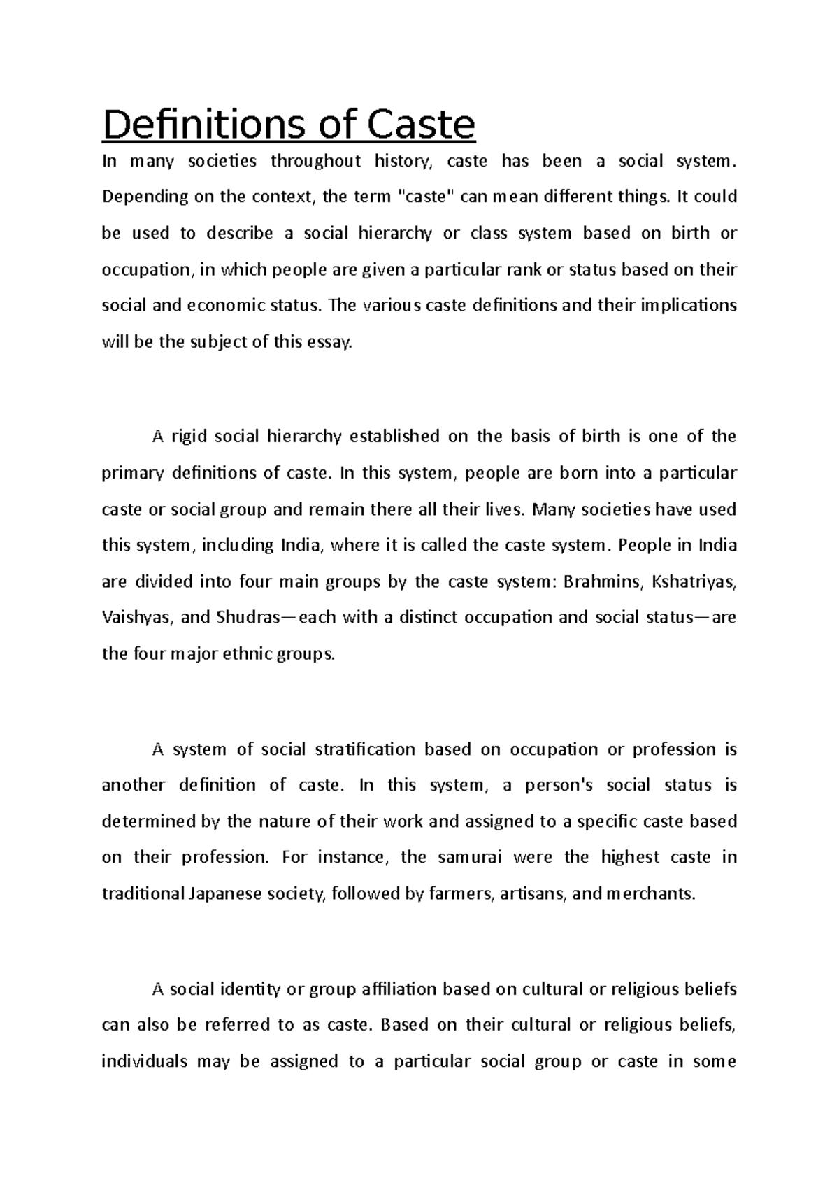 Caste Definitions: Understanding Social Stratification and Inequality ...