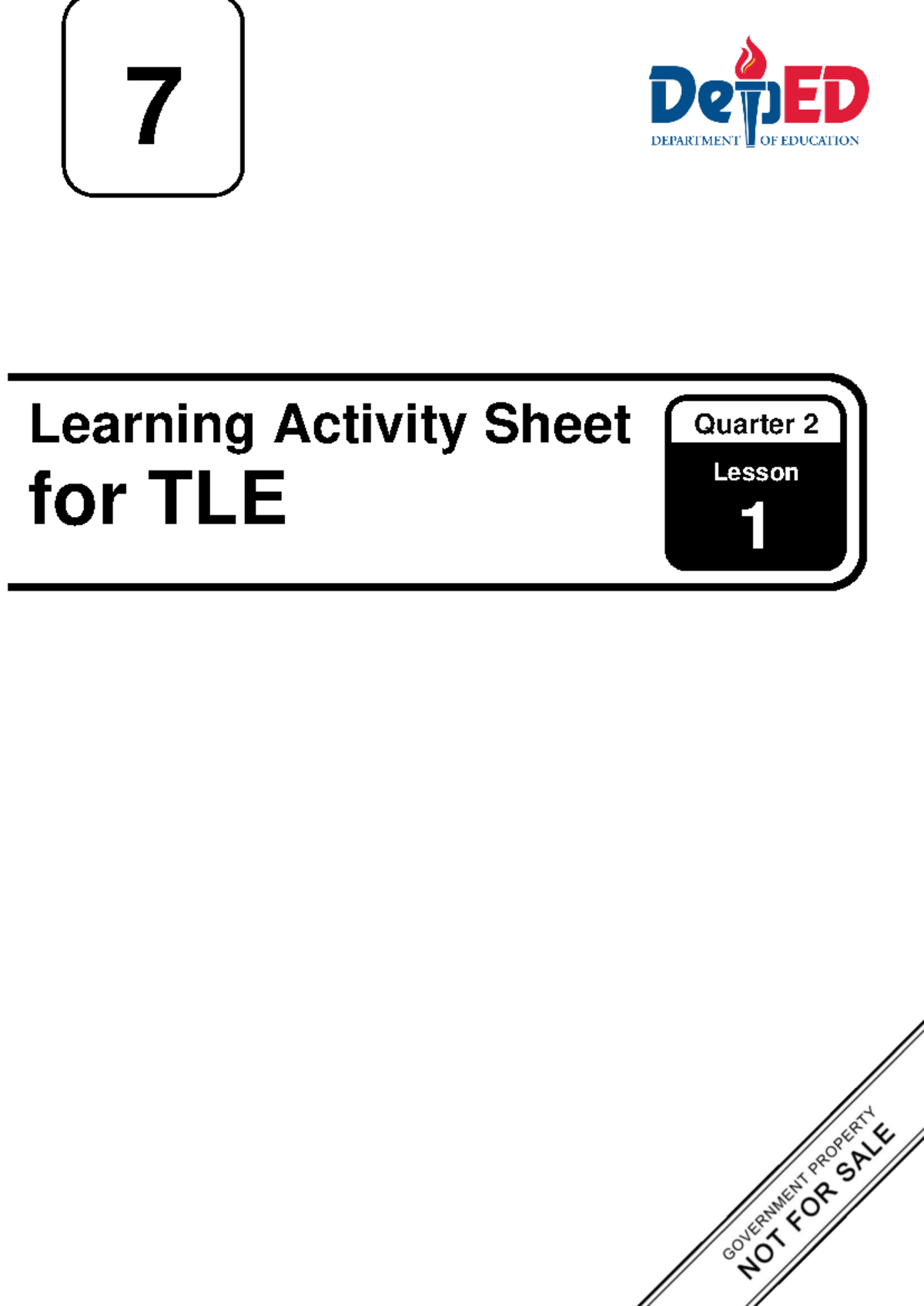 Q2 WS TLE 7 Lesson 1 Week 1 - Learning Activity Sheet for TLE 7 Lesson ...