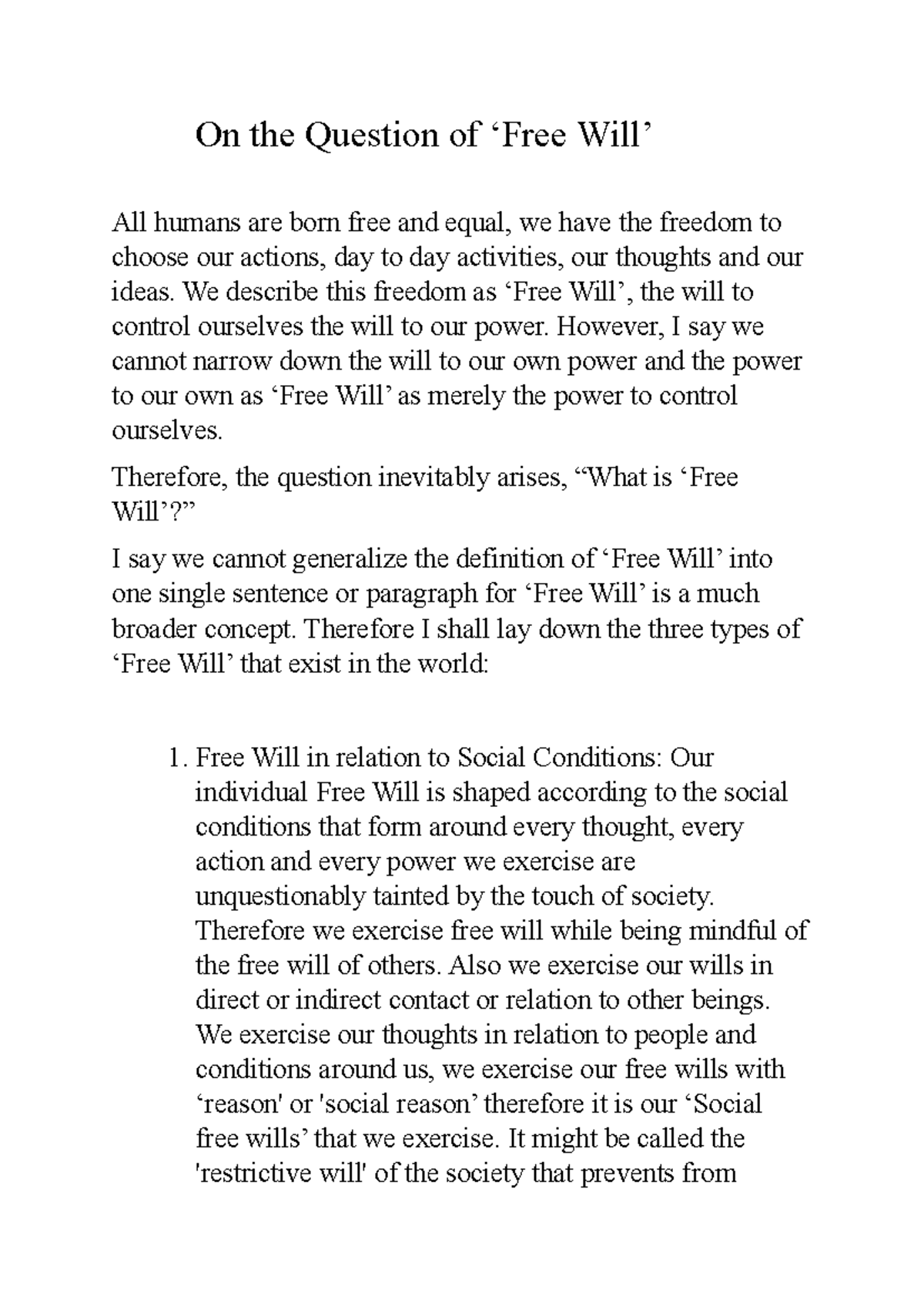 On the Question of Free Will: Exploring Its Dimensions and Implications ...