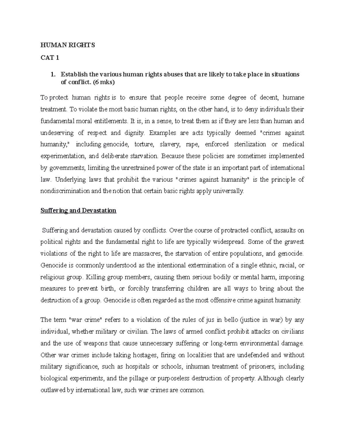 MJS 5110 Human Rights - HUMAN RIGHTS CAT 1 Establish the various human ...