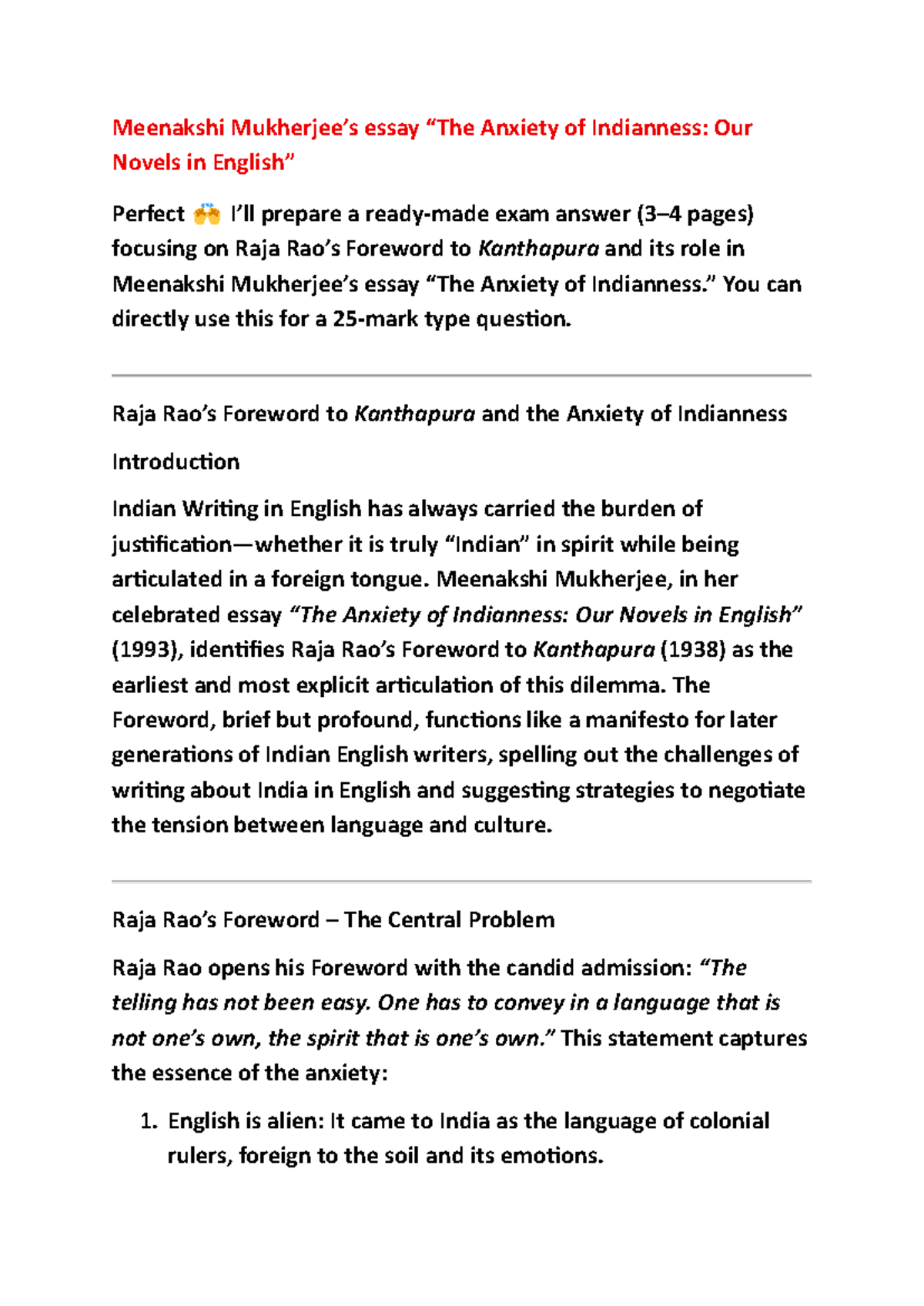 Anxiety of Indianness in Indian Writing: Insights from Meenakshi & Rao ...