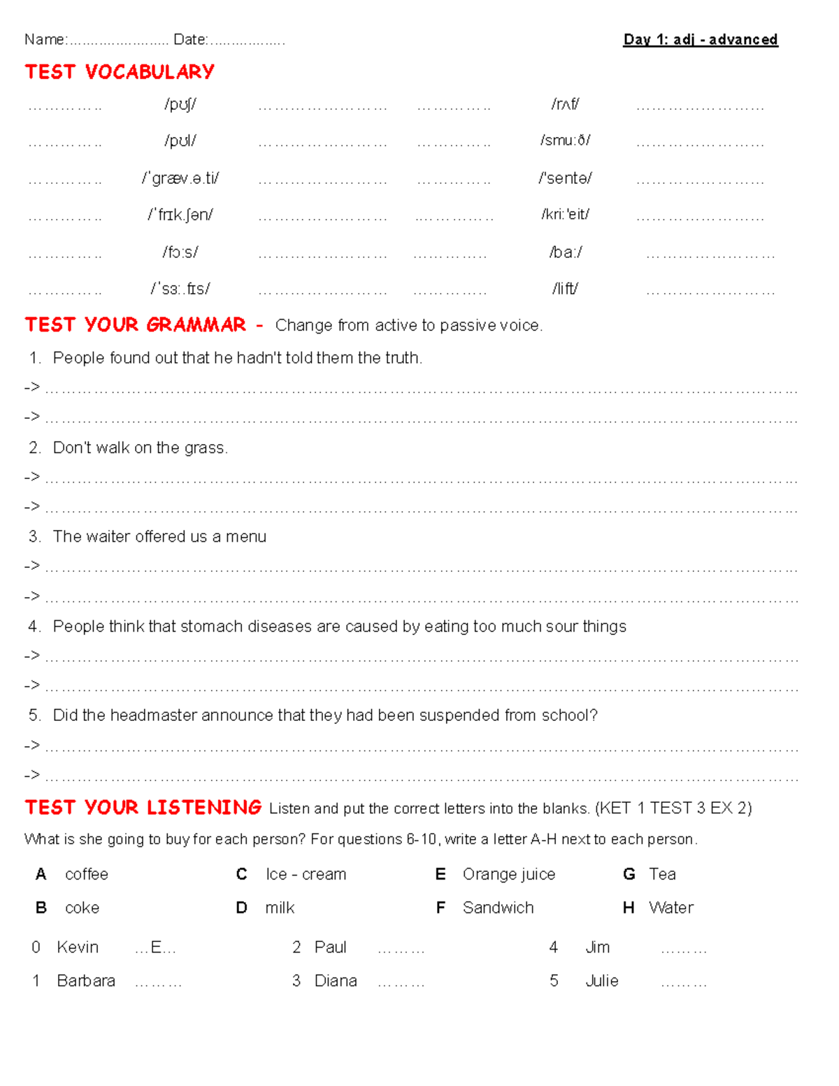 Advanced Vocabulary & Grammar Review (Adj - Advanced) - Studocu