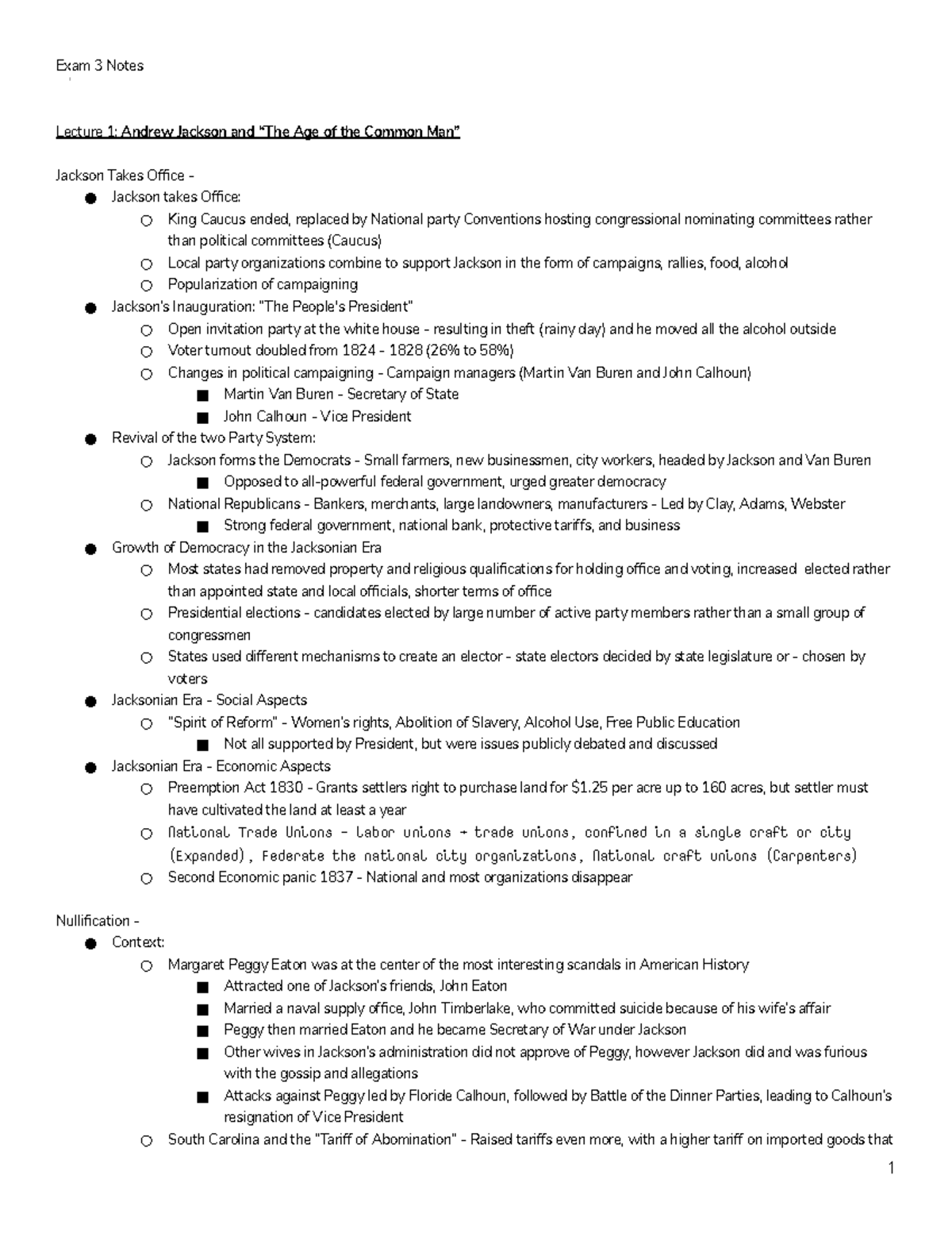 HIST 105 Exam 3 Study Guide: Key Topics on Jacksonian Era and Civil War ...