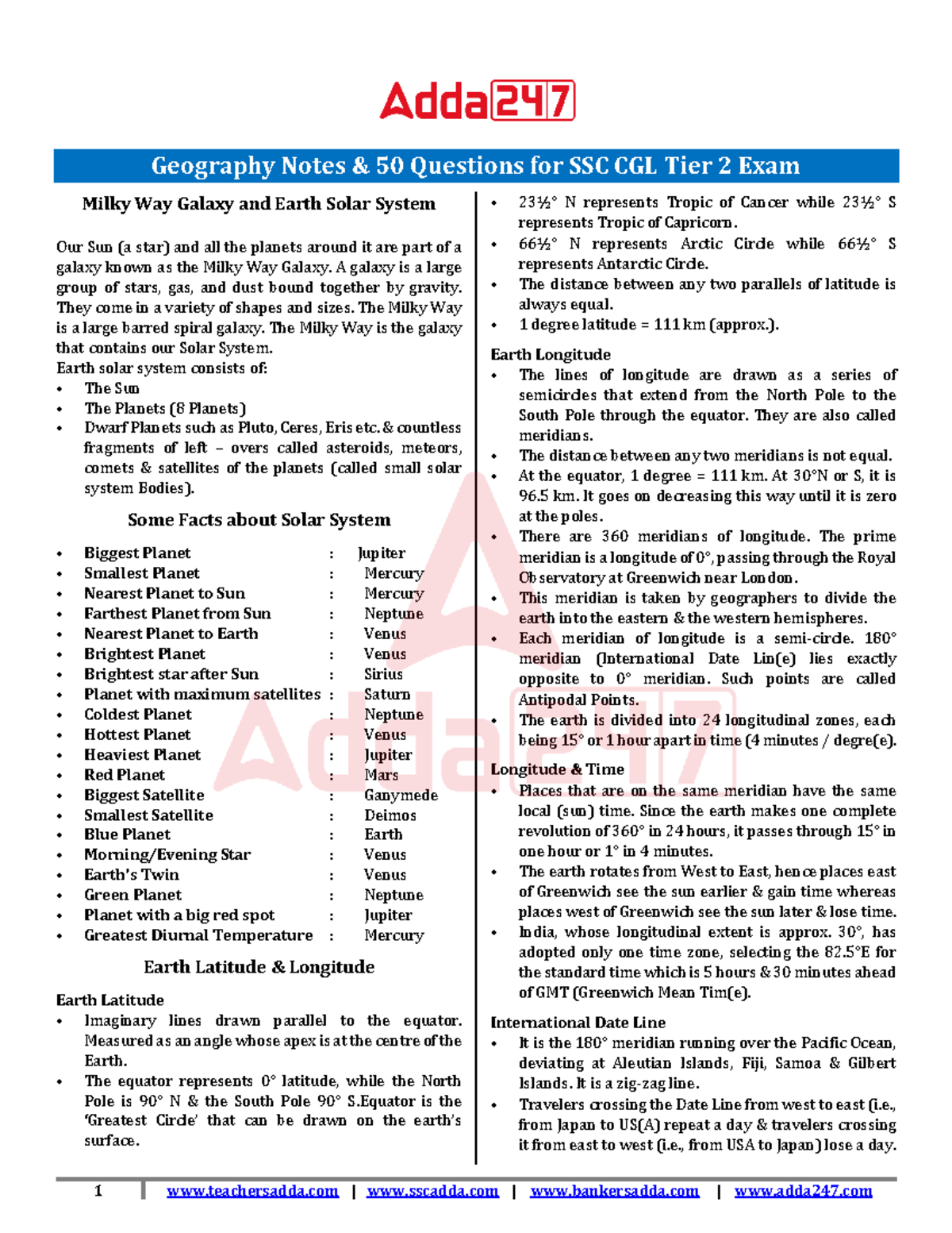 Geography Notes: 50 Key Questions for SSC CGL Tier 2 Exam - Studocu