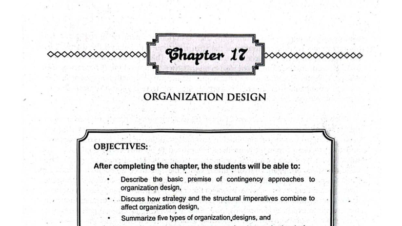Chapter 17: Organization Design and Contingency Approaches - Studocu