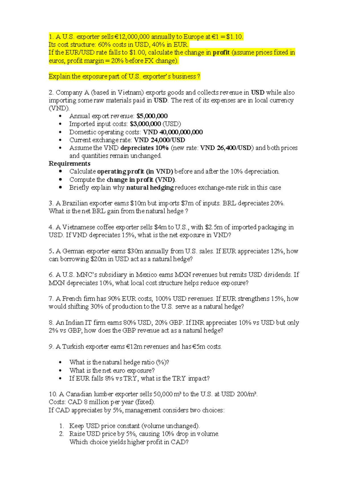 Exercises C2 - Currency Exposure and Natural Hedging Analysis - Studocu