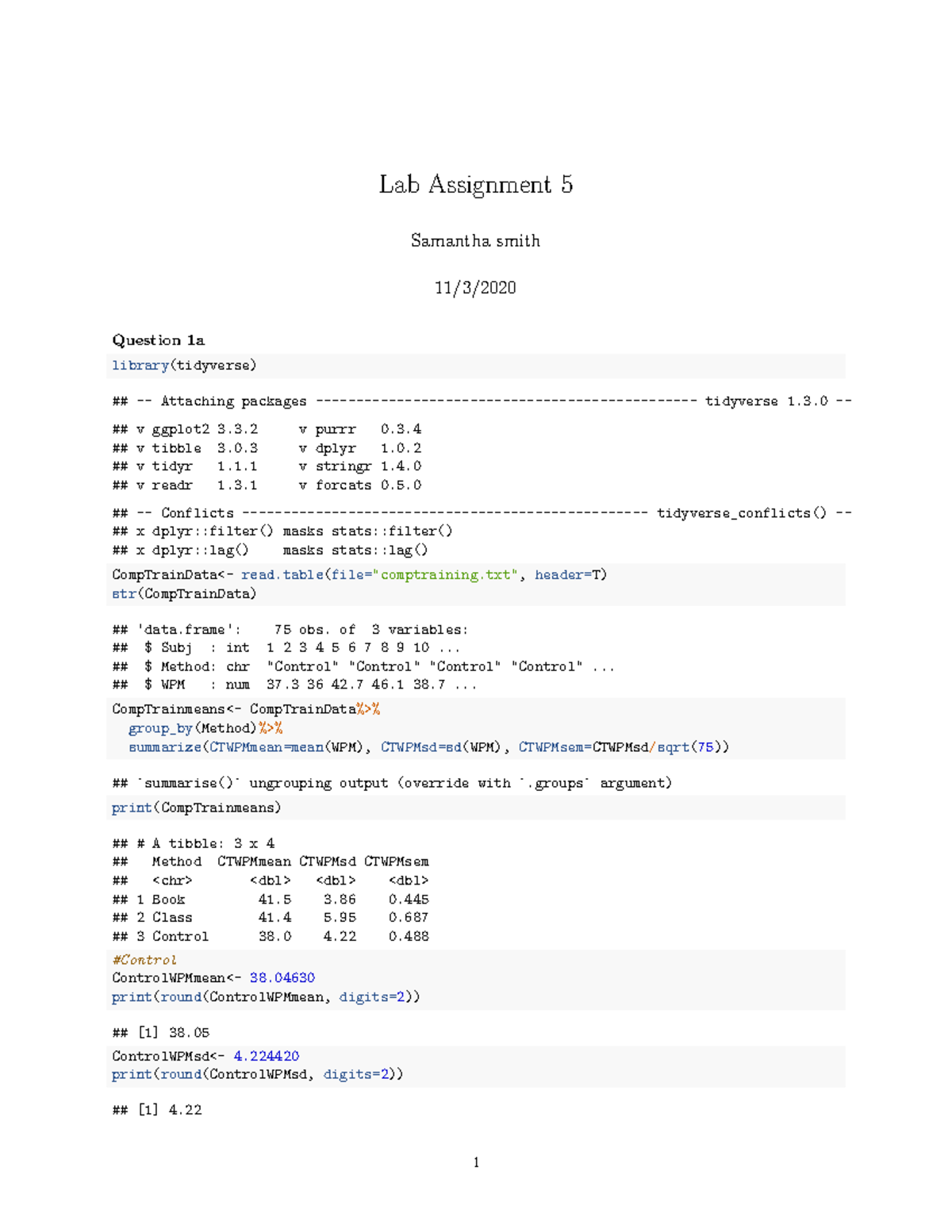 Lab Assignment 5: Statistical Analysis of Computer Training Methods ...