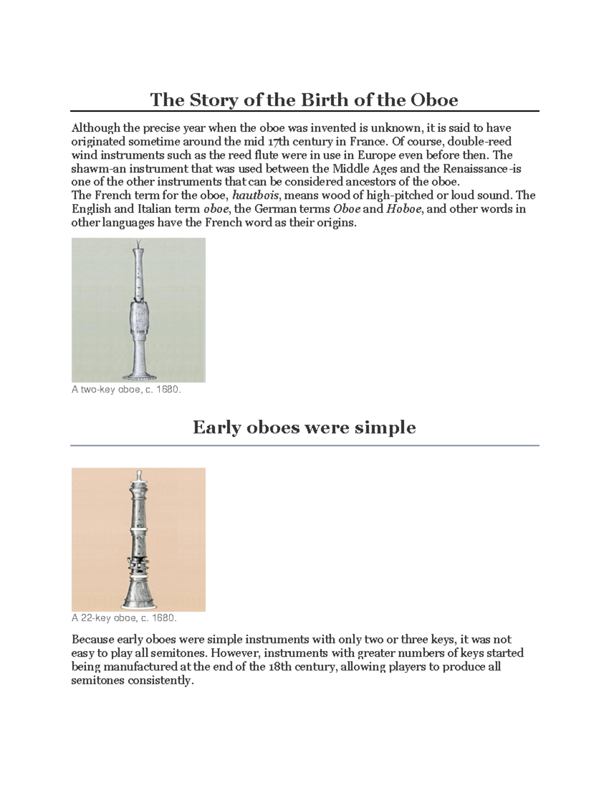 Finnley O'Donnell - The Historical Evolution of the Oboe - Studocu