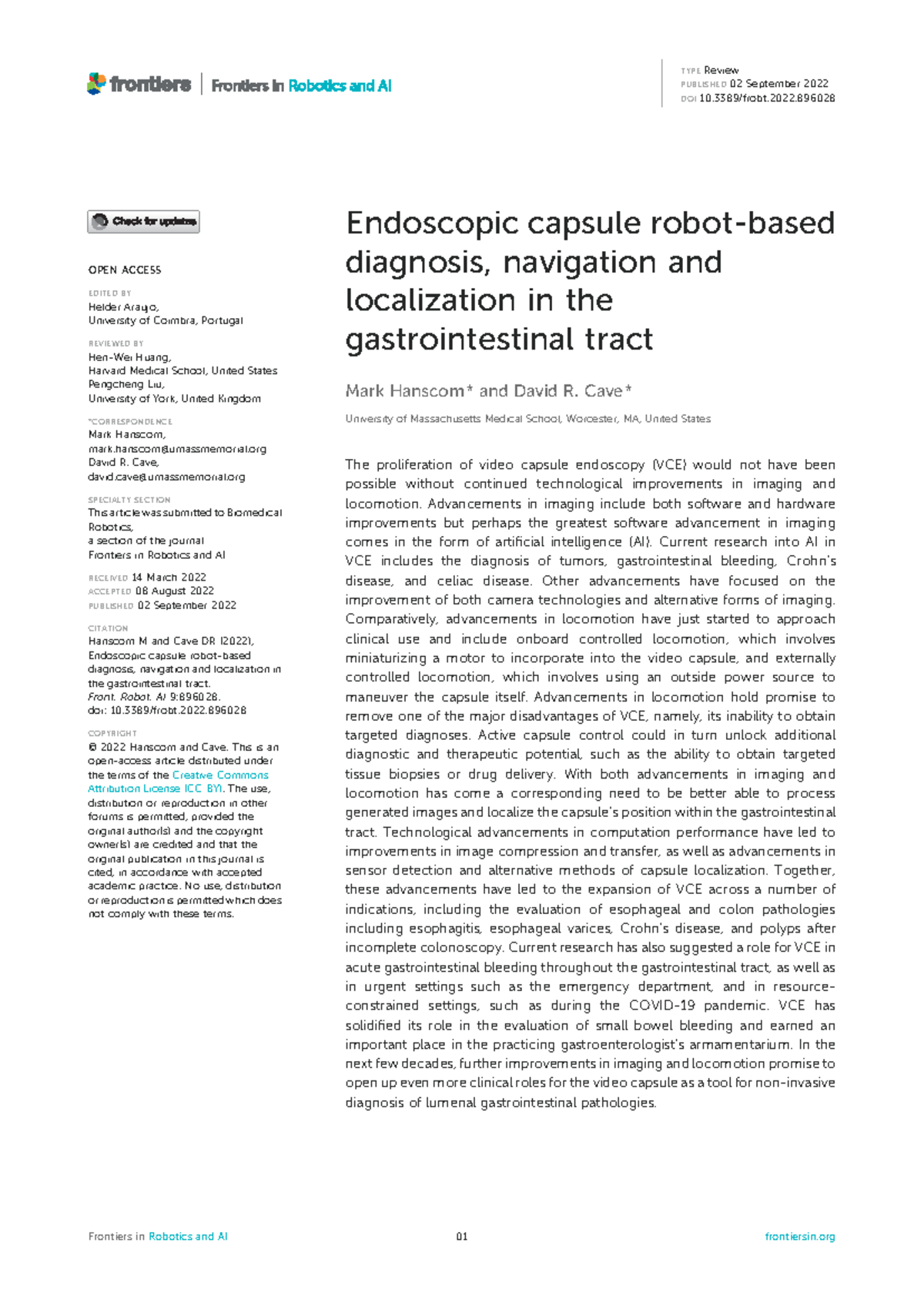 Endoscopic Capsule Robotics: Diagnosis, Navigation & Localization in GI ...