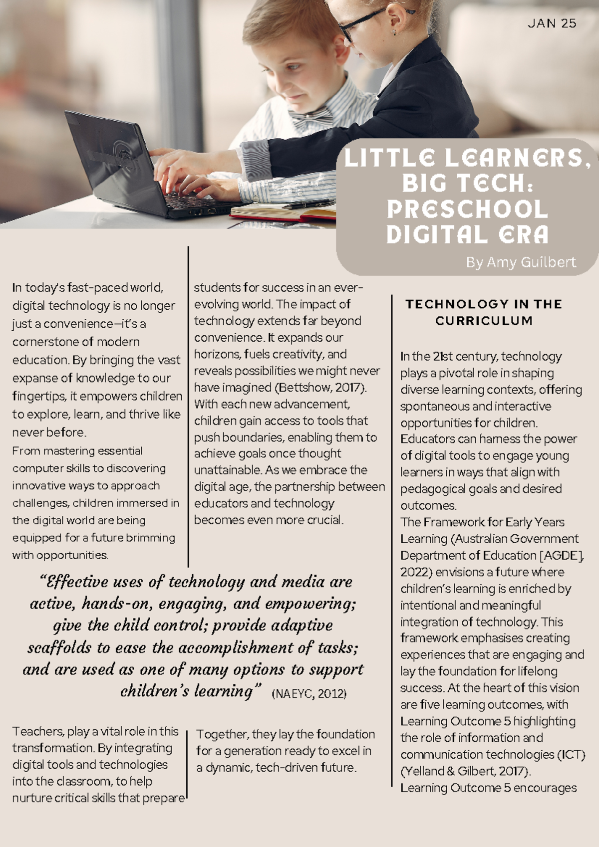 EDU10006 Assignment 2 Report: Embracing Technology in Early Education ...
