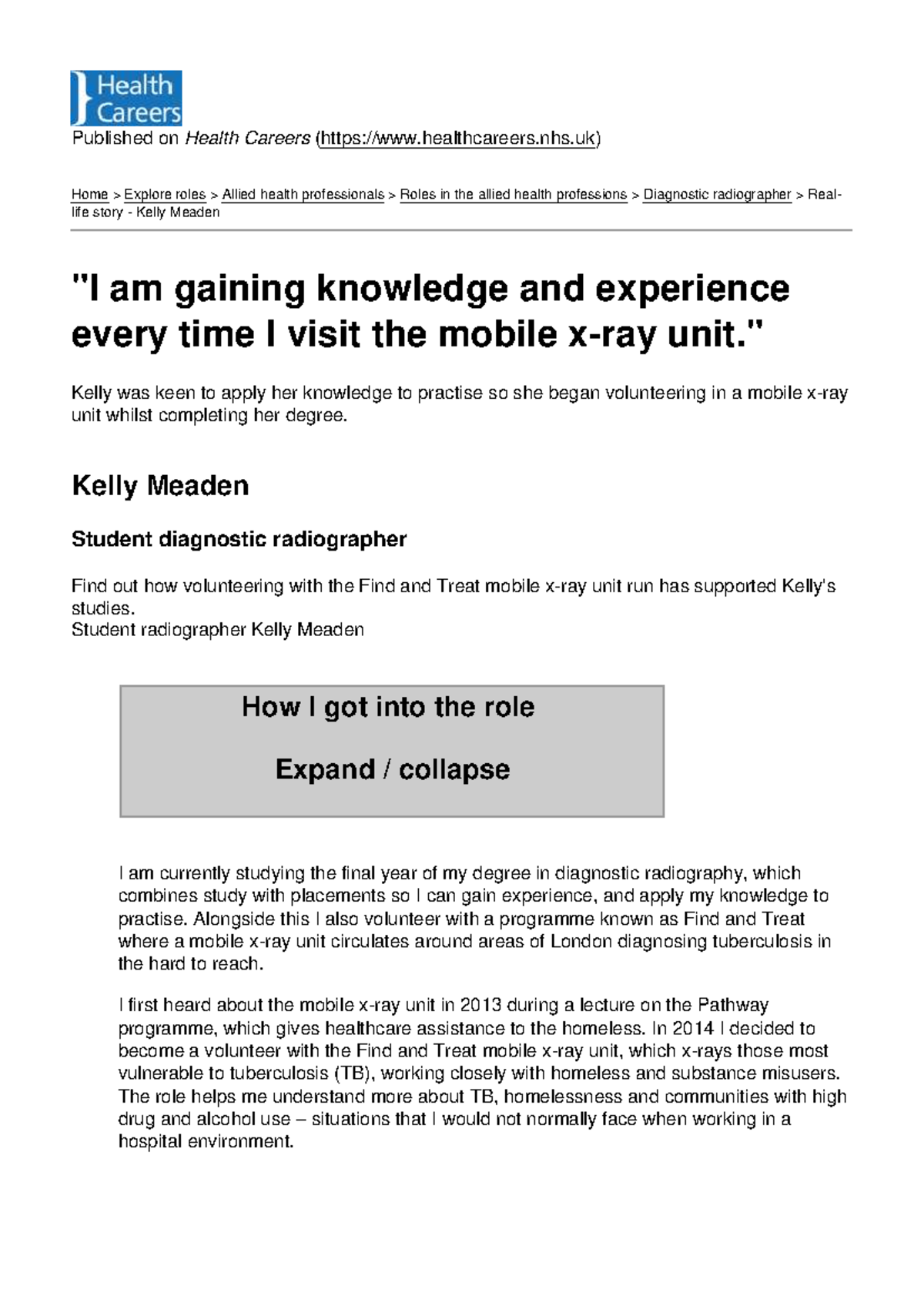 Health Careers - Real-Life Story of Kelly Meaden in Diagnostic ...