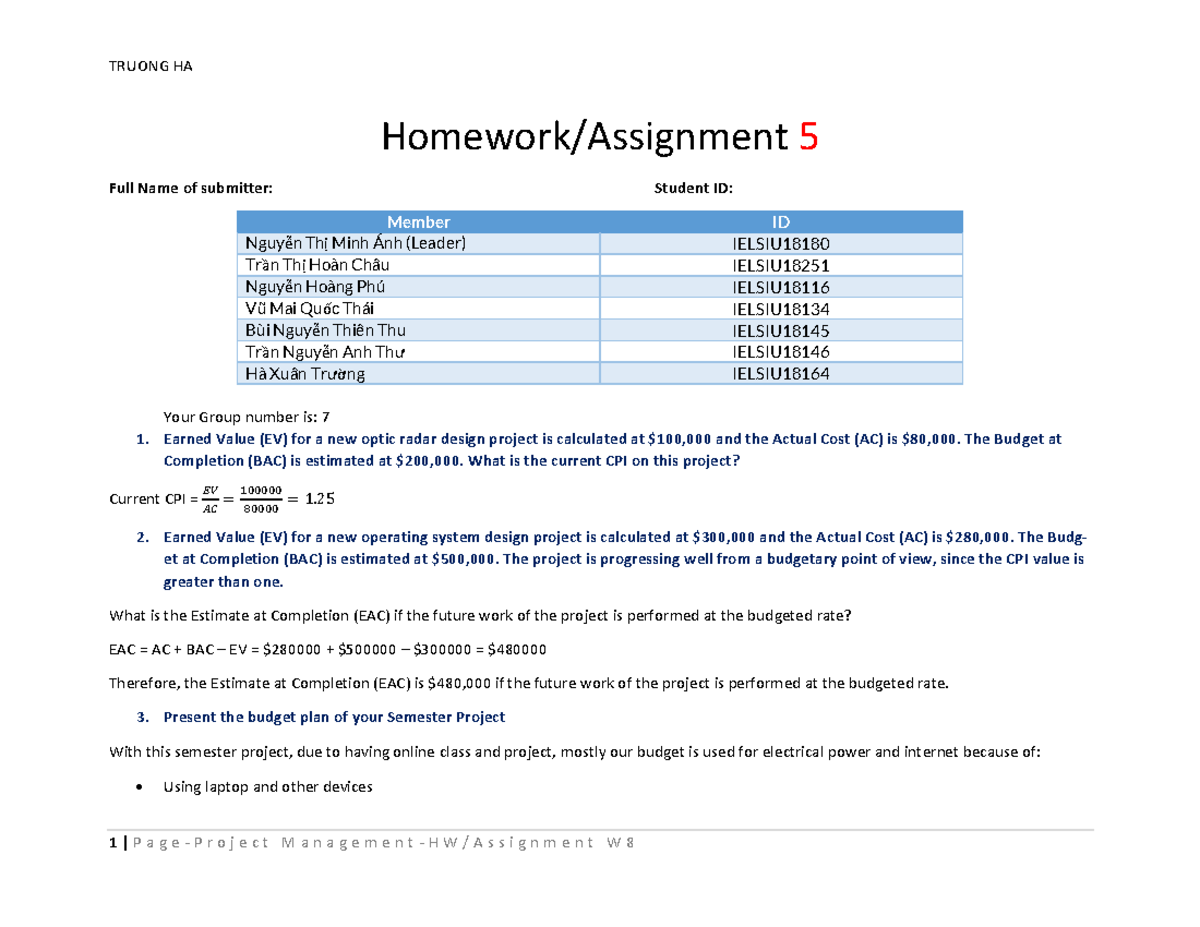 PJM HW5 G7 - Homework 5 - Project Management Lecturer: Tran Van Ly ...