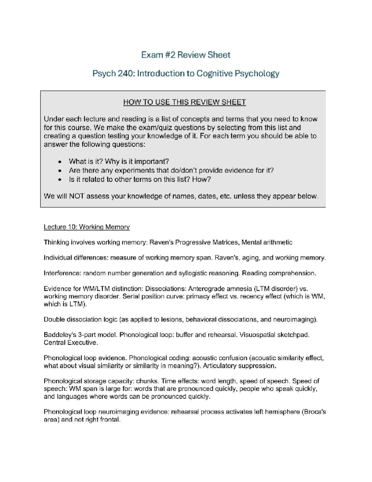 Psych 240 Exam #2 Review Sheet - Studocu