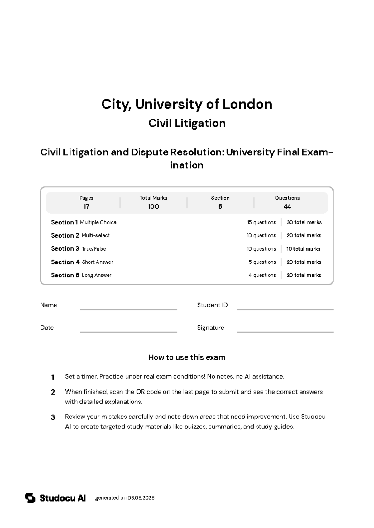Civil Litigation and Dispute Resolution: Final Exam - Studocu
