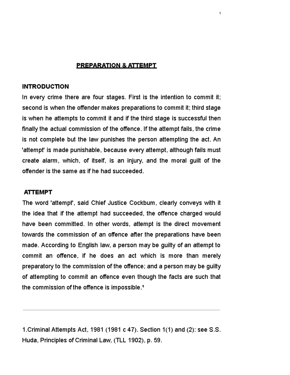 Law On Preparations Of Crime & Attempt including impossible attempts ...