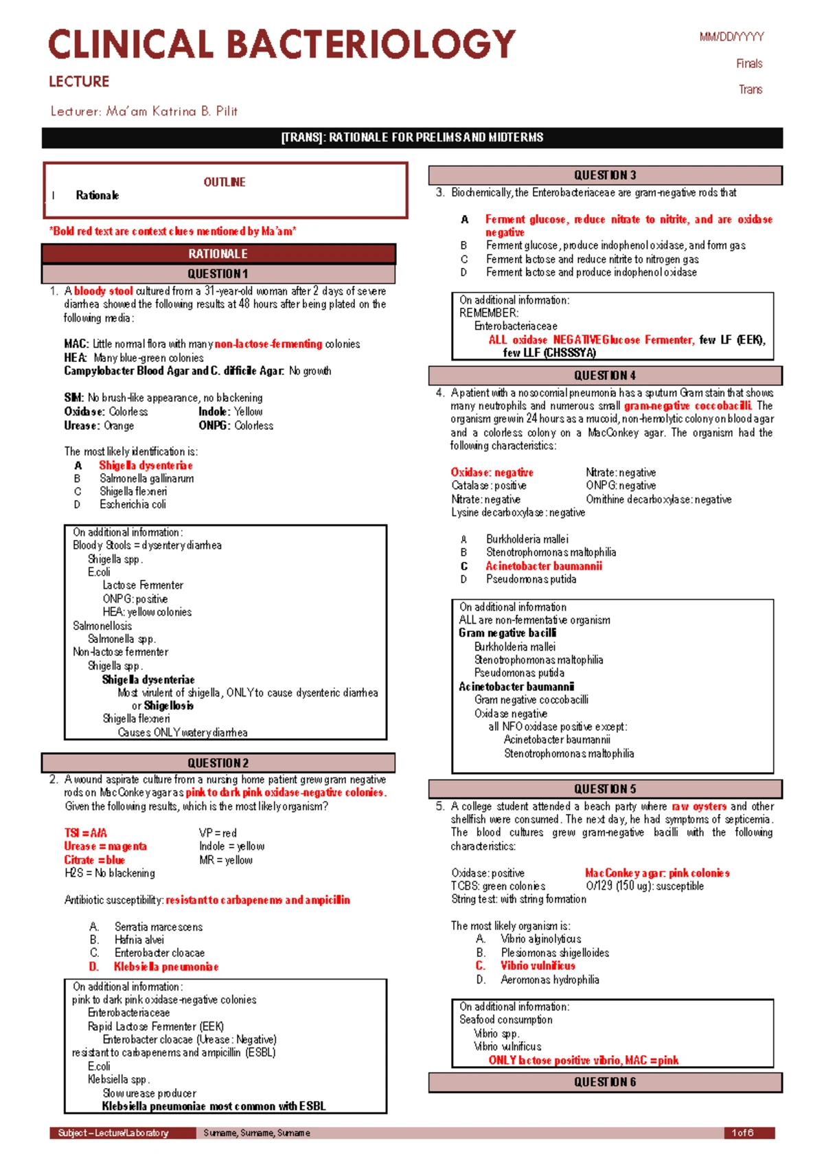 Bacteriology Notes: Summary of Bacterial Characteristics and Cultures ...