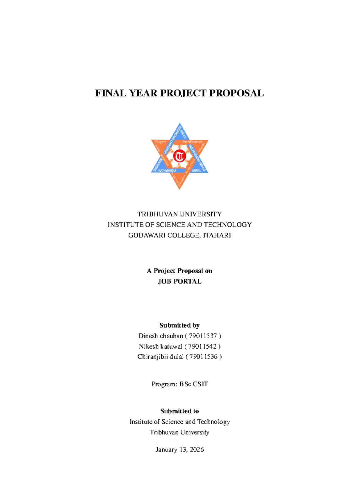 BSc CSIT Final Year Project Proposal: Online Job Portal - Studocu