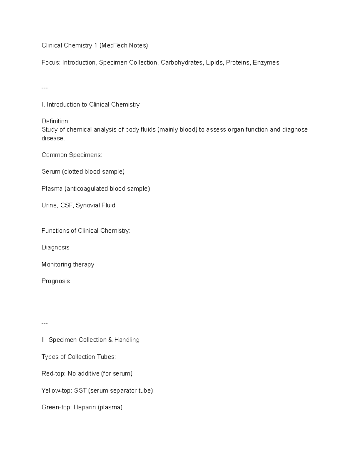 Clinical Chemistry 1 (CC1) - Comprehensive Study Notes - Studocu