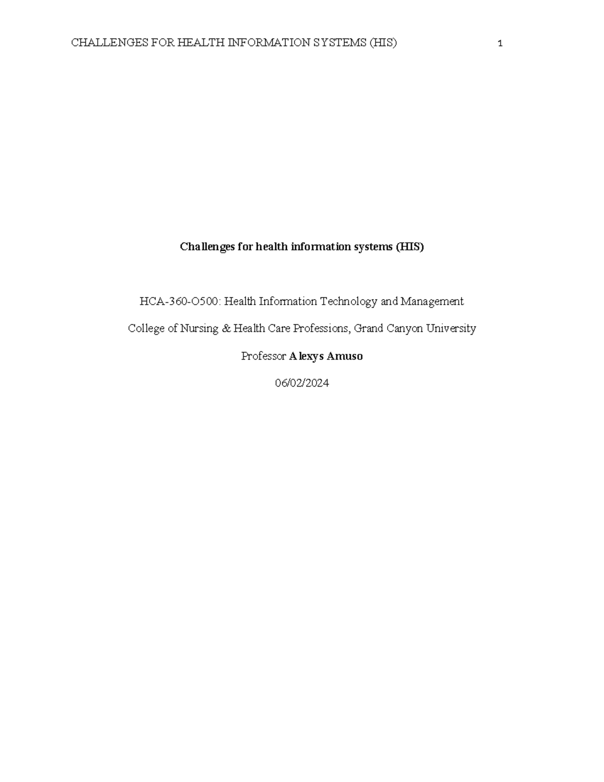 HCA-360-O500: Key Challenges in Health Information Systems - Studocu