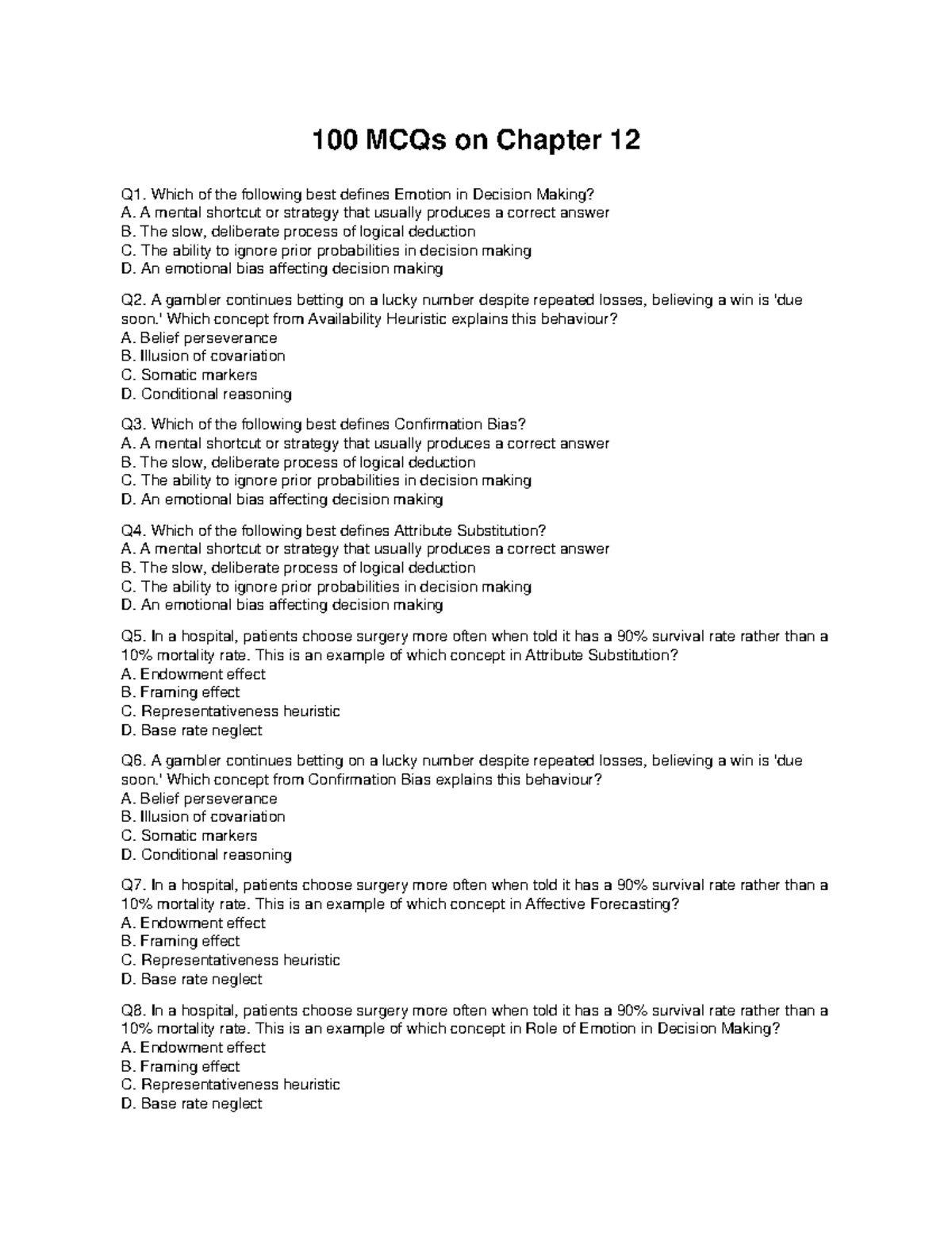 Chapter 12 MCQs - PSY 101 Practice Questions - Studocu