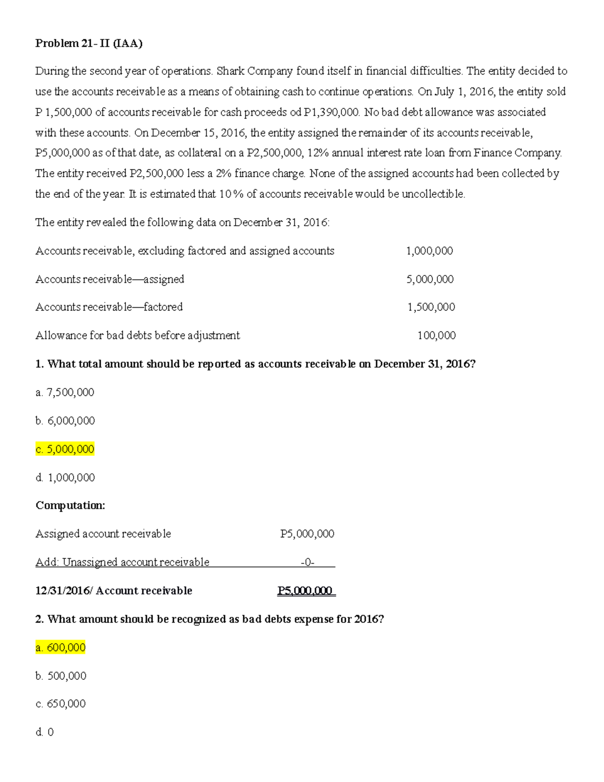Accounting - Problem 21- II (IAA): Financial Challenges and Solutions ...