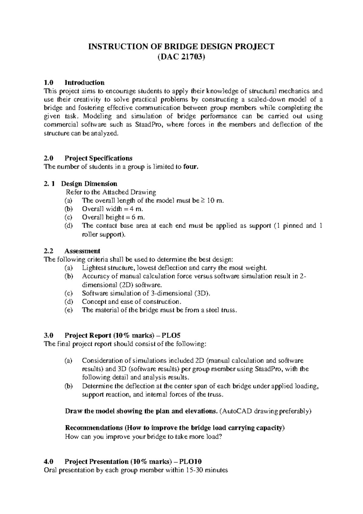 Instruction Project on Bridge Design (DAC 21703) - Guidelines & Specs ...
