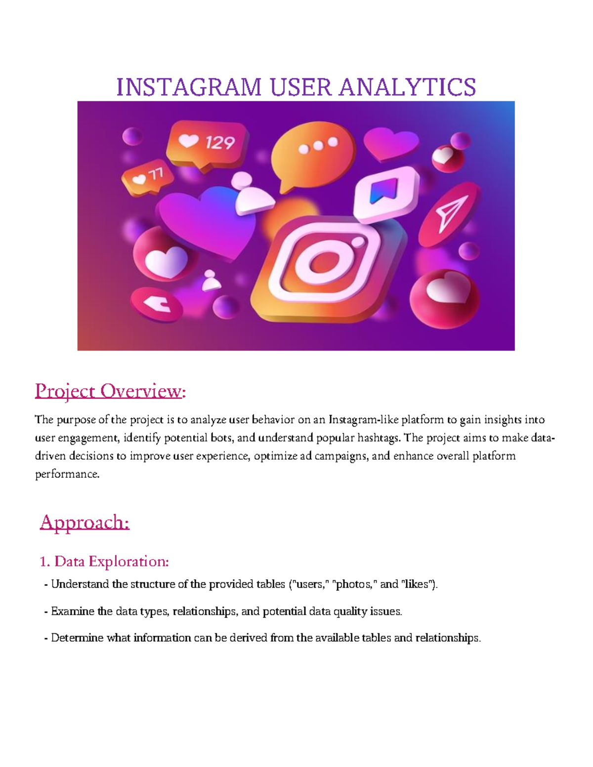 Instagram USER Analytics: Insights on Engagement, Bots & Hashtags - Studocu