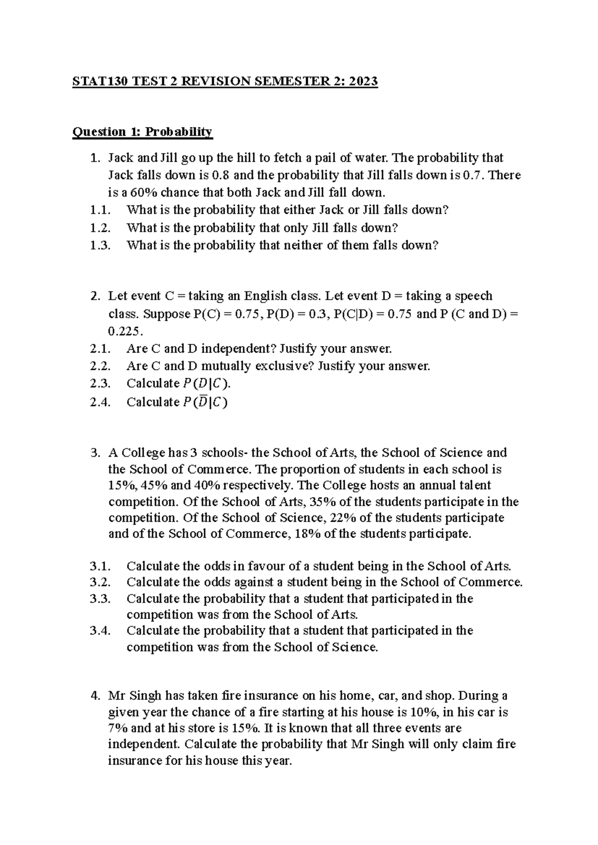 STAT130 Test 2 Revision Notes: Probability & Discrete Random Variables ...